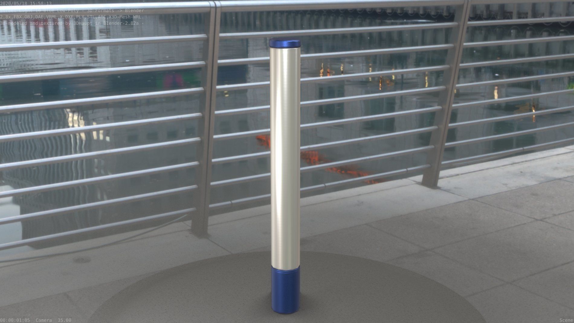 Street Light 10 Blue Low-Poly 180mm Low-poly 3D model_40