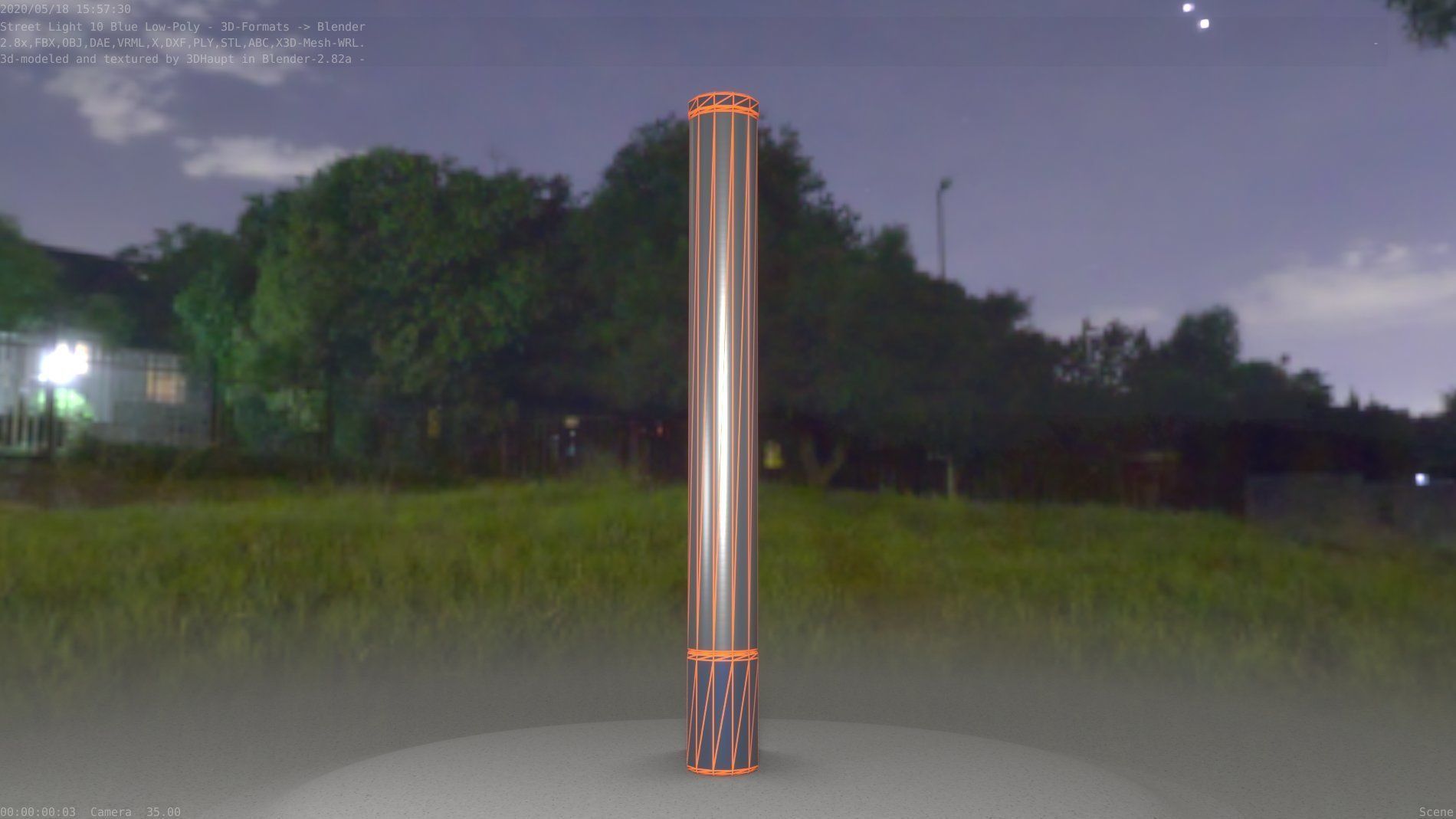 Street Light 10 Blue Low-Poly 180mm Low-poly 3D model_16