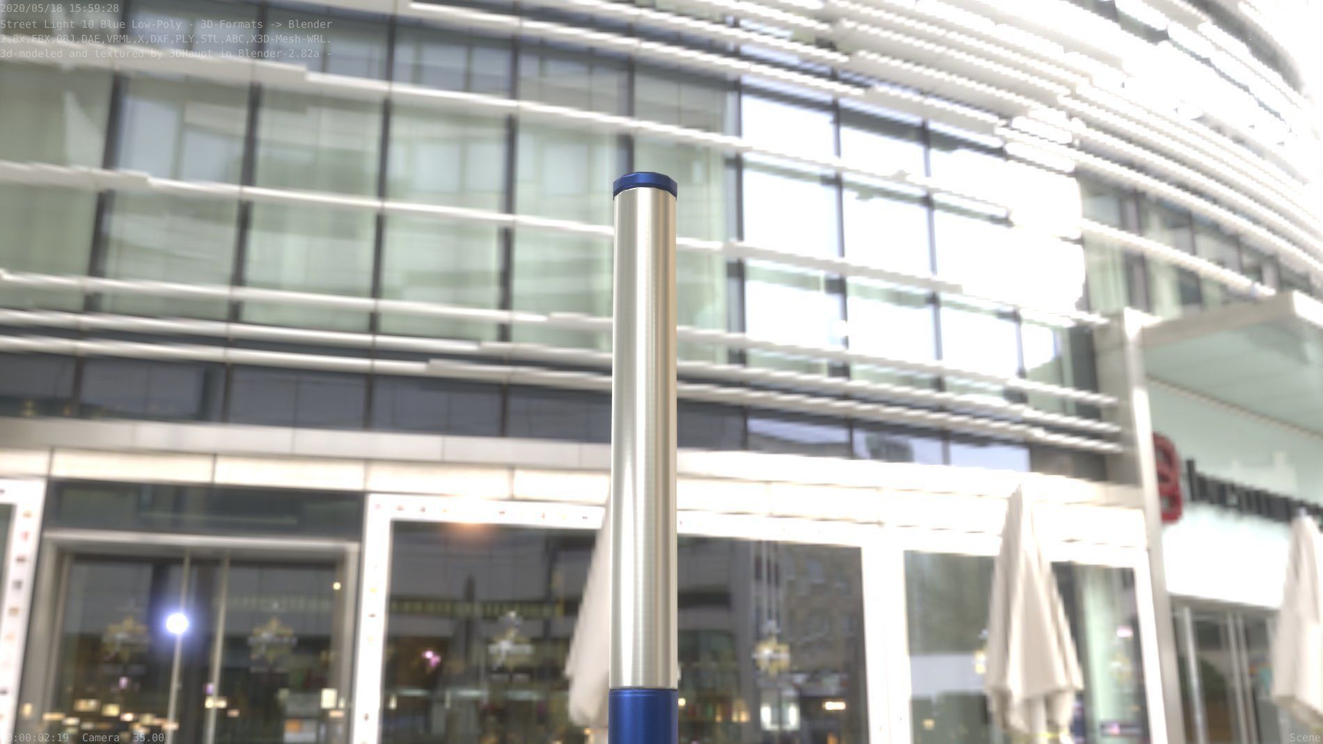 Street Light 10 Blue Low-Poly 180mm Low-poly 3D model_10