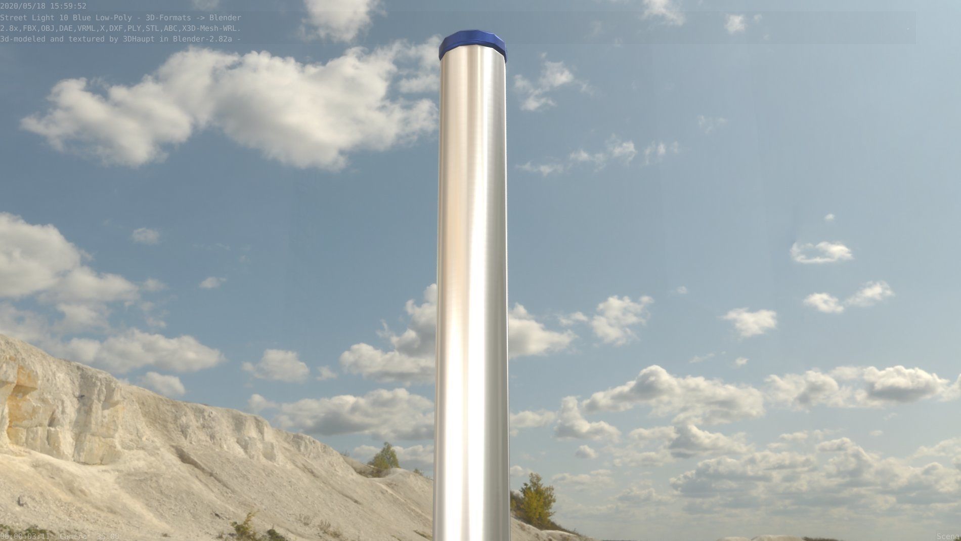 Street Light 10 Blue Low-Poly 180mm Low-poly 3D model_3