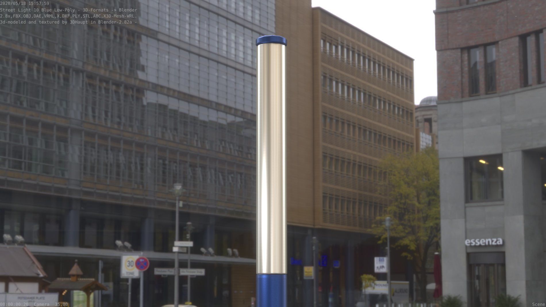 Street Light 10 Blue Low-Poly 180mm Low-poly 3D model_32