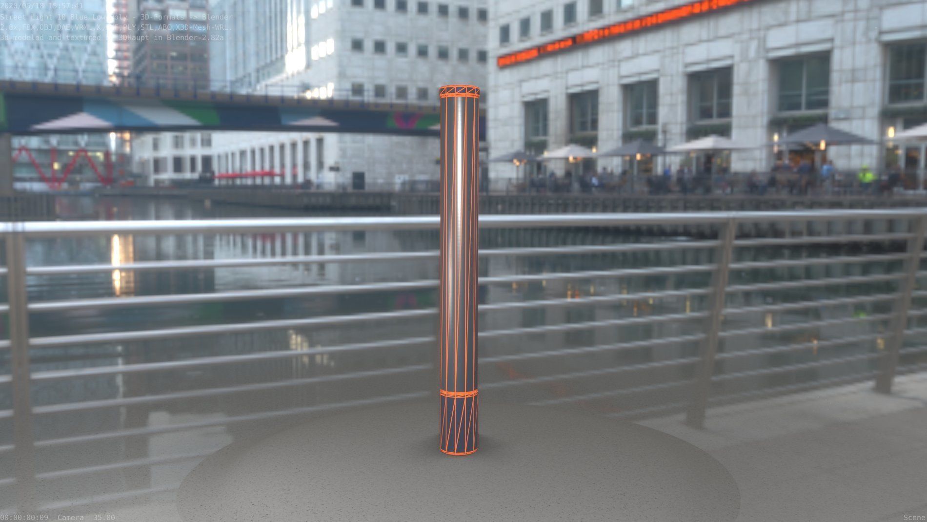 Street Light 10 Blue Low-Poly 180mm Low-poly 3D model_1