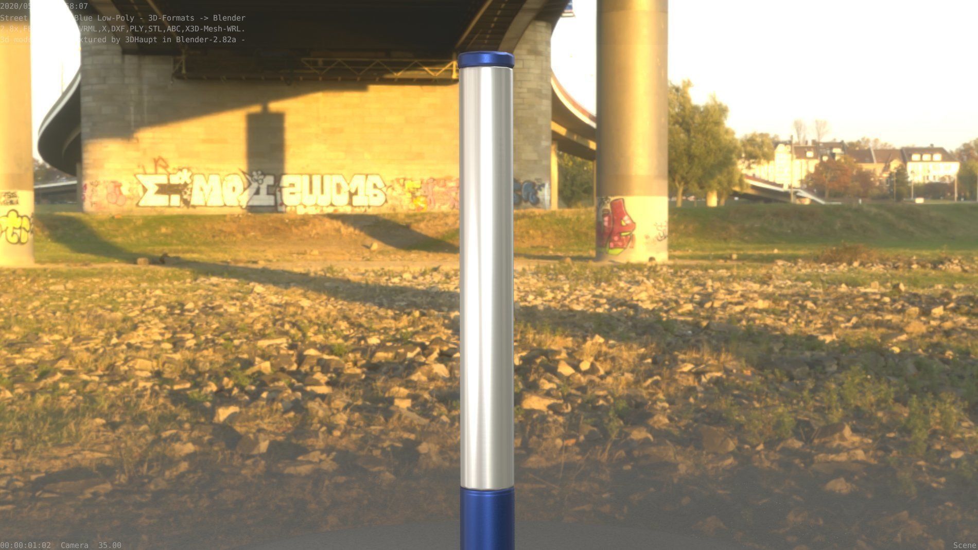 Street Light 10 Blue Low-Poly 180mm Low-poly 3D model_37