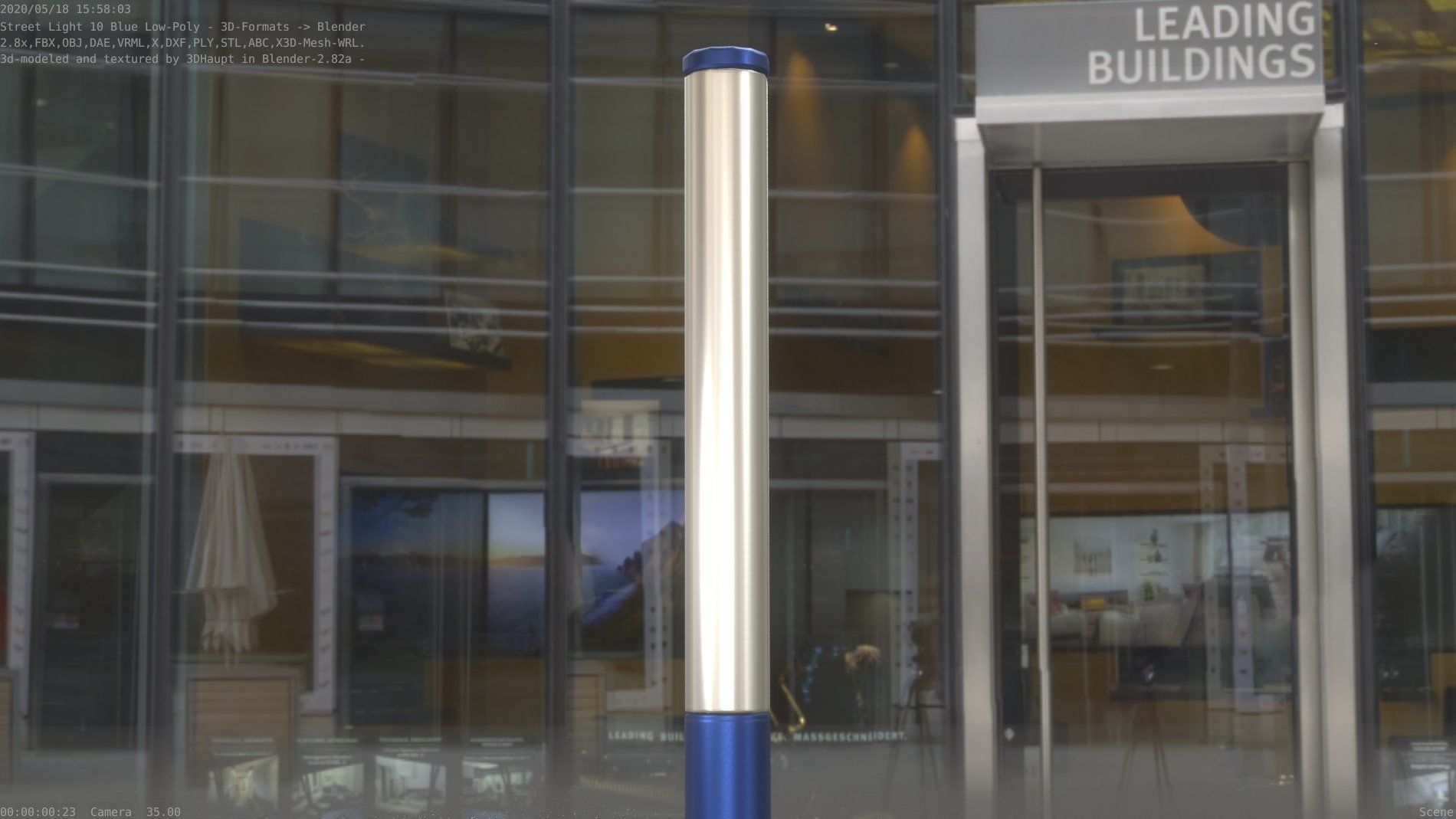 Street Light 10 Blue Low-Poly 180mm Low-poly 3D model_34