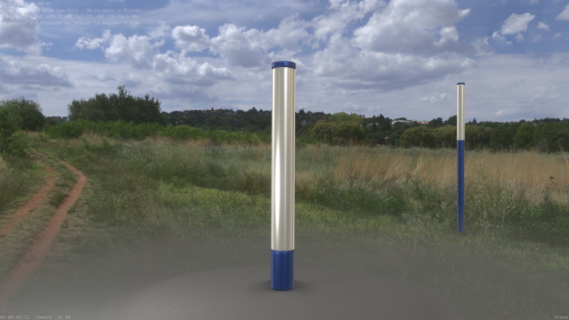 Street Light 10 Blue Low-Poly 180mm Low-poly 3D model_93