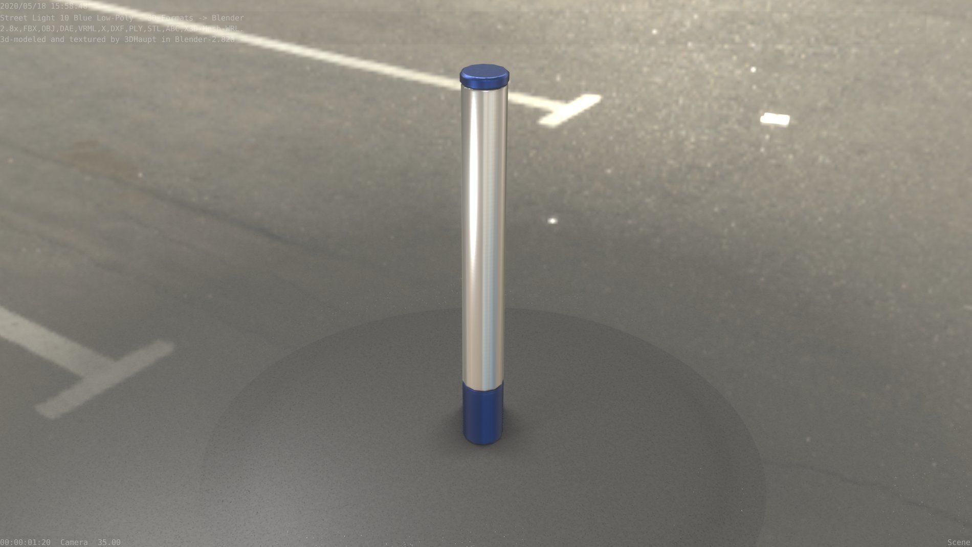 Street Light 10 Blue Low-Poly 180mm Low-poly 3D model_55