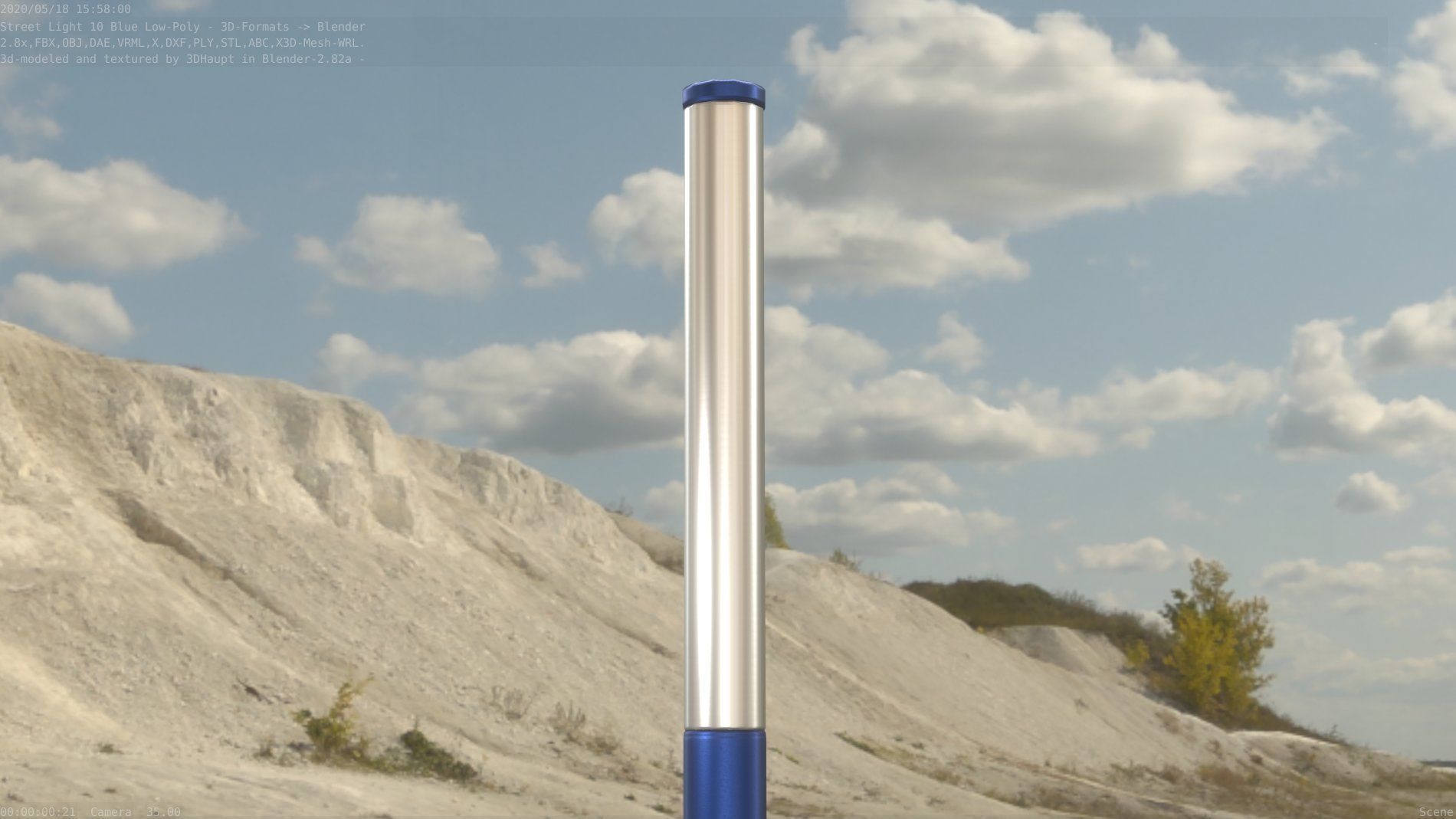 Street Light 10 Blue Low-Poly 180mm Low-poly 3D model_5