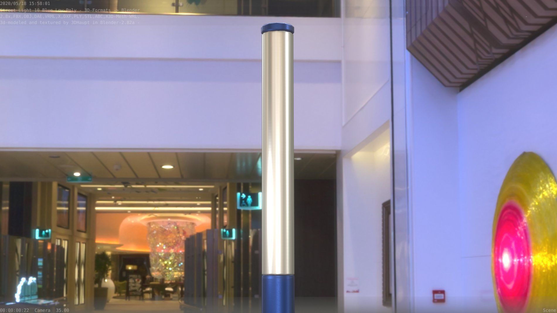 Street Light 10 Blue Low-Poly 180mm Low-poly 3D model_33