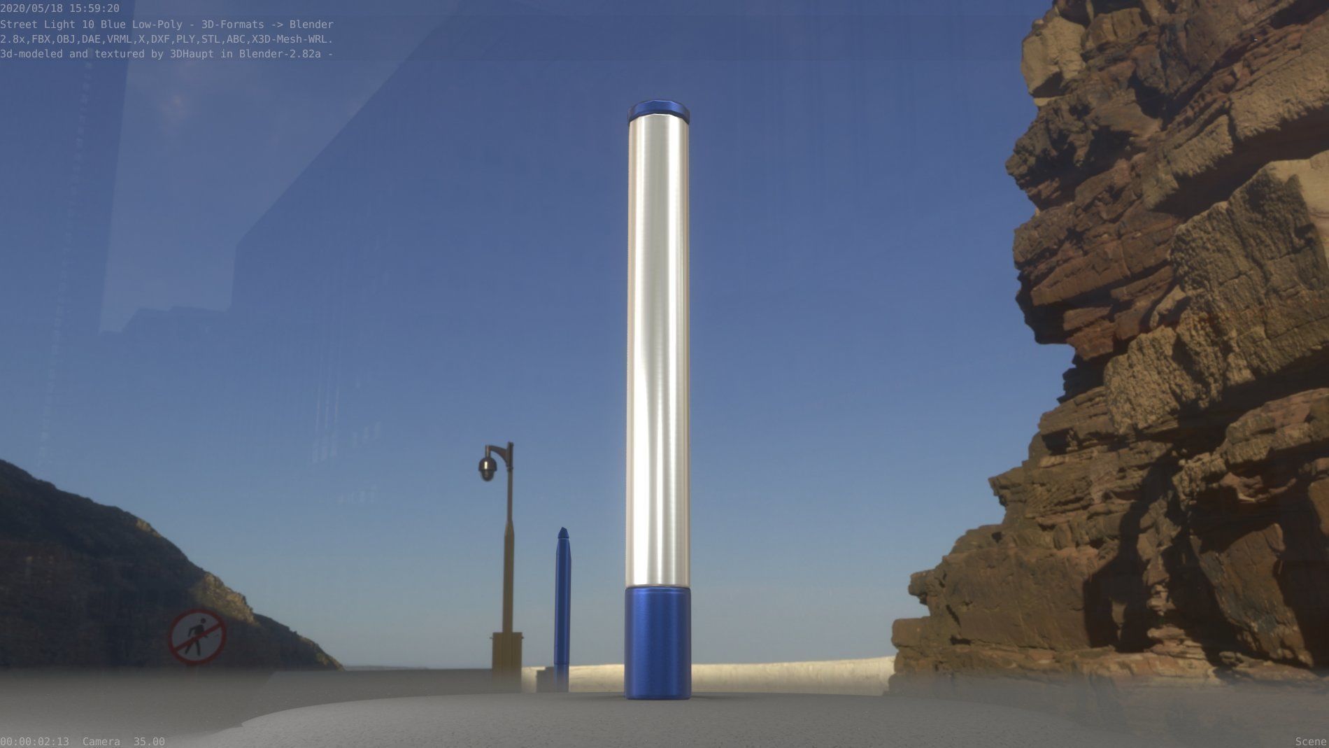 Street Light 10 Blue Low-Poly 180mm Low-poly 3D model_6
