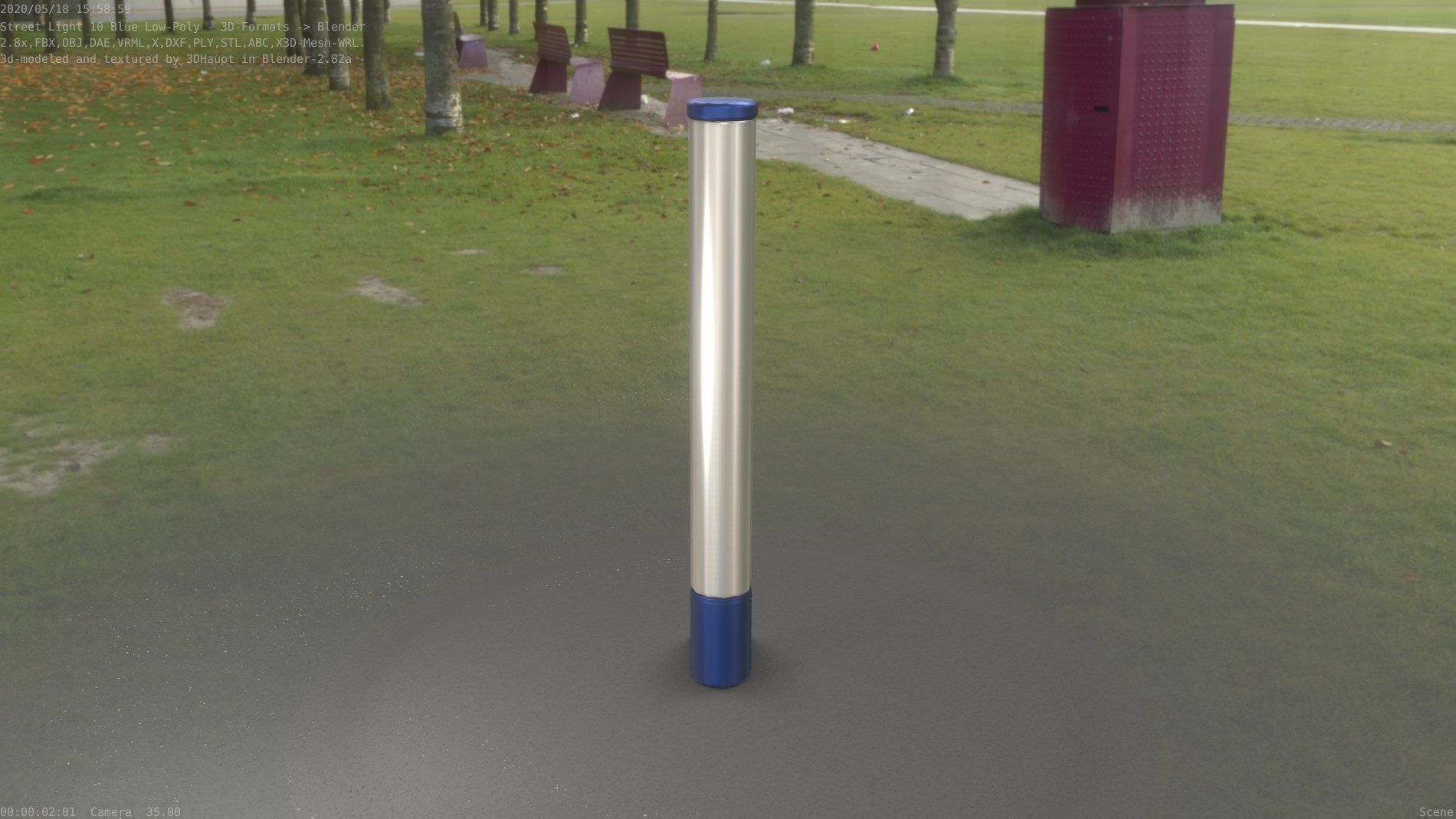 Street Light 10 Blue Low-Poly 180mm Low-poly 3D model_60