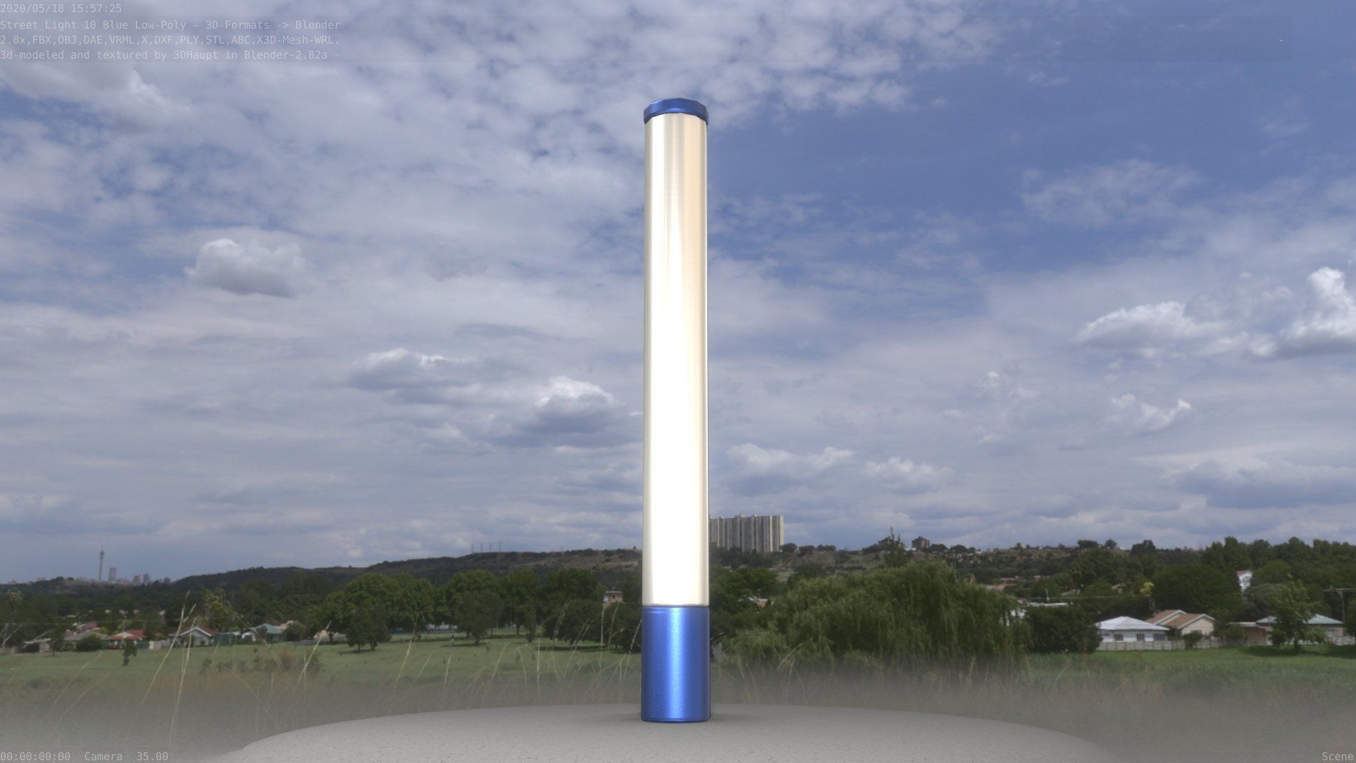 Street Light 10 Blue Low-Poly 180mm Low-poly 3D model_13