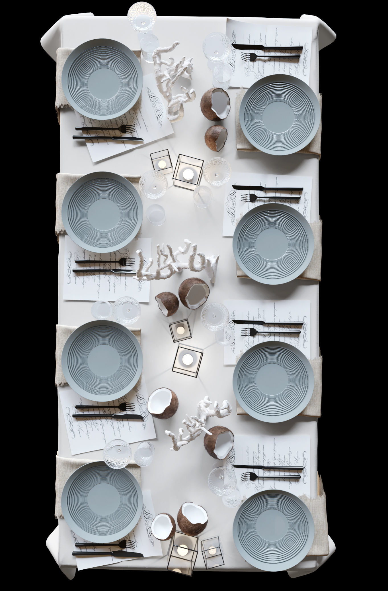 Sea service with coral and coconuts 3D model_4