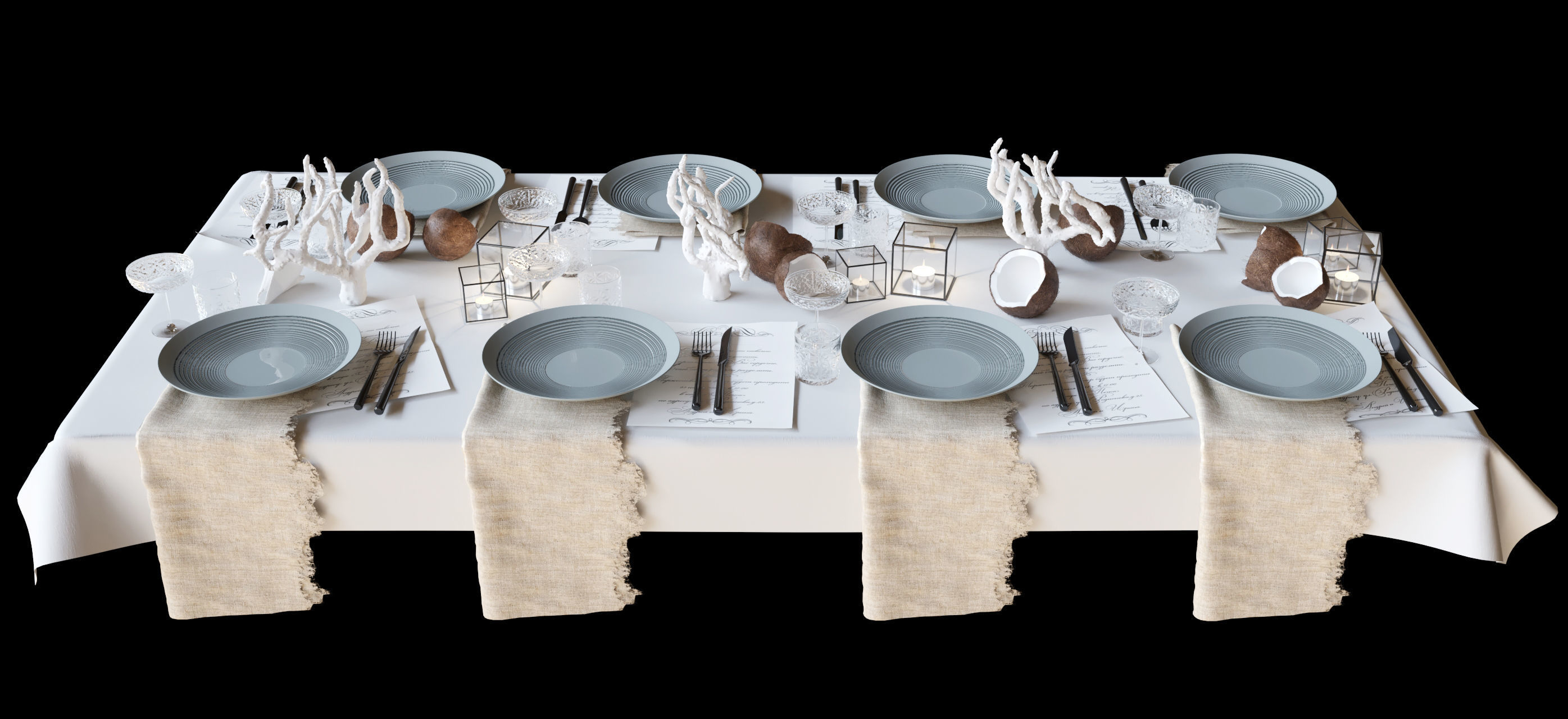 Sea service with coral and coconuts 3D model_3