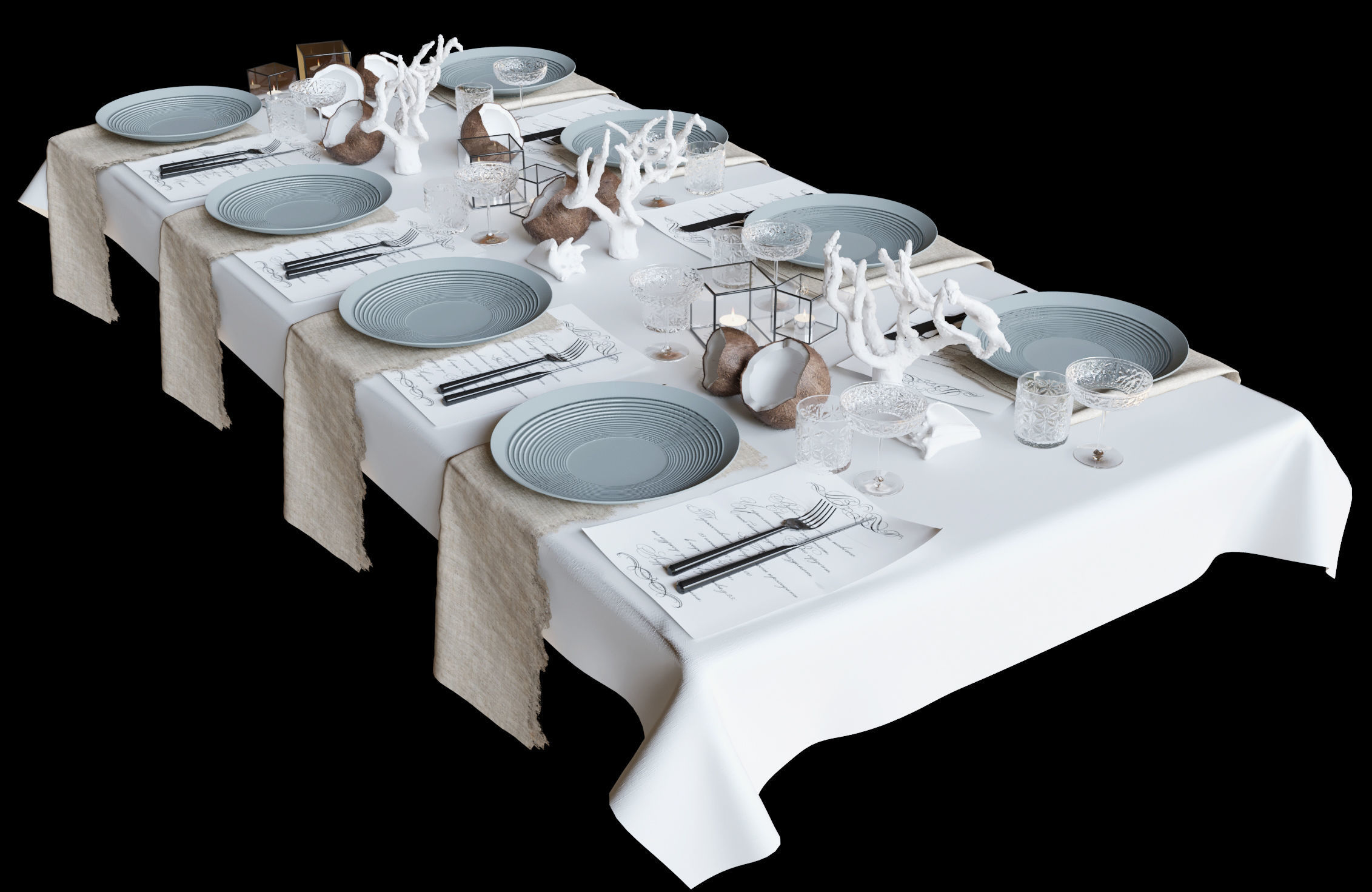 Sea service with coral and coconuts 3D model_5