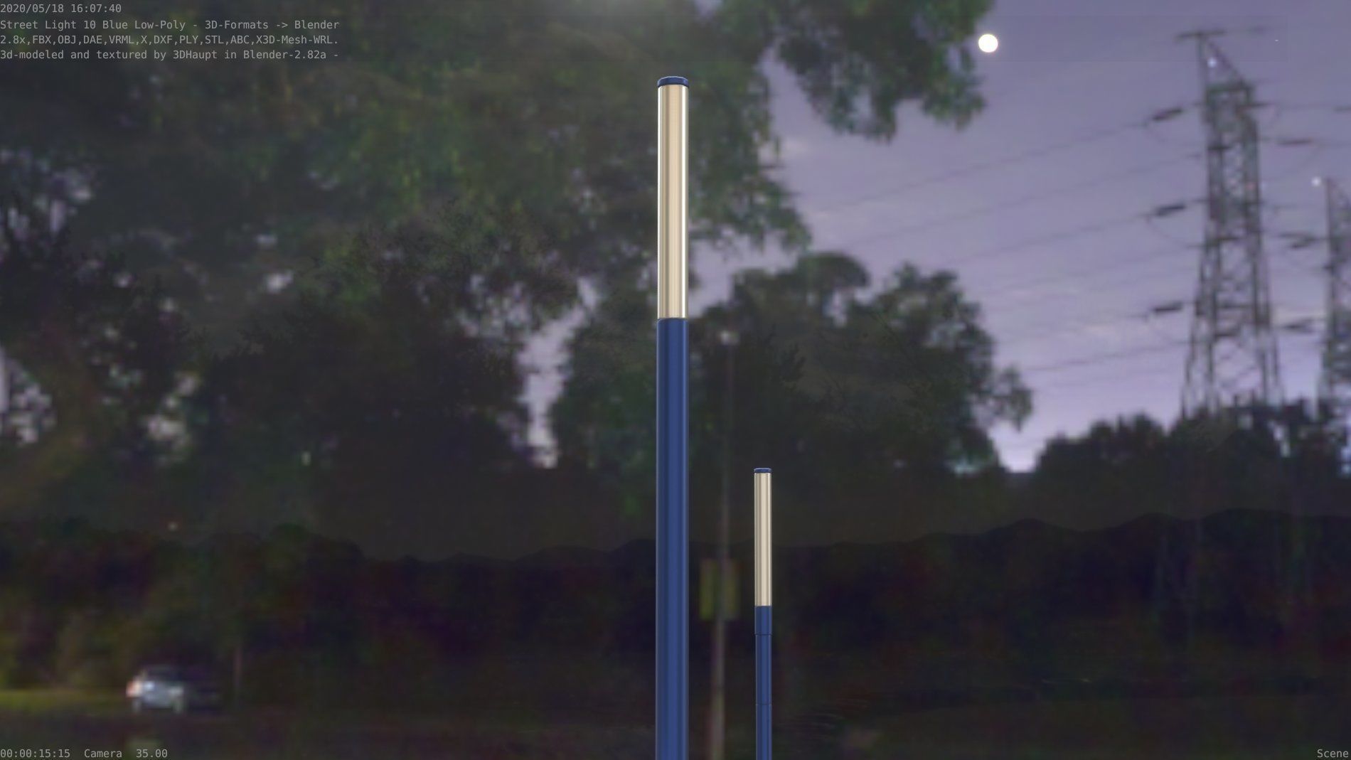 Street Light 10 Blue Low-Poly 535mm Low-poly 3D model_75