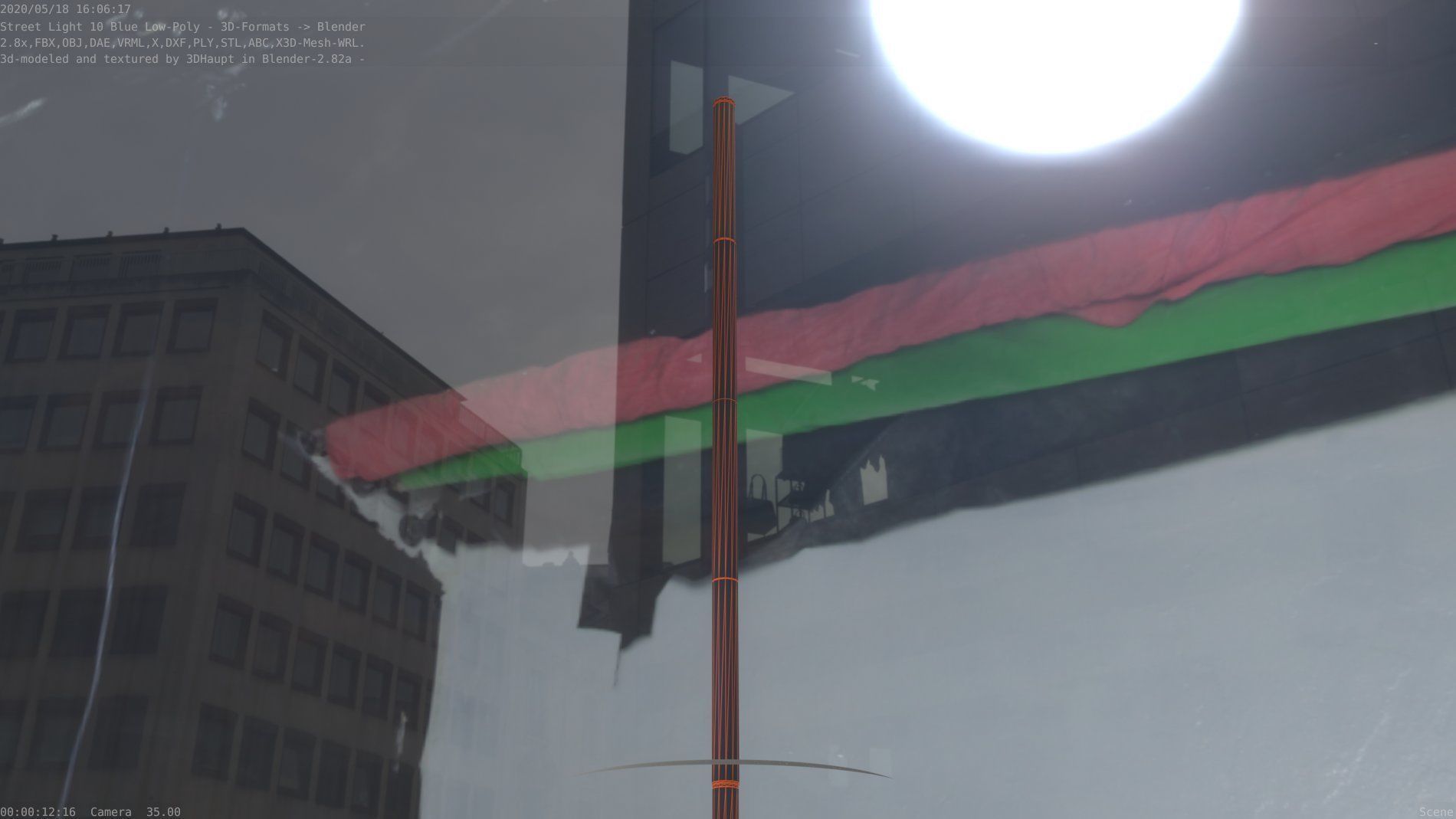 Street Light 10 Blue Low-Poly 535mm Low-poly 3D model_7