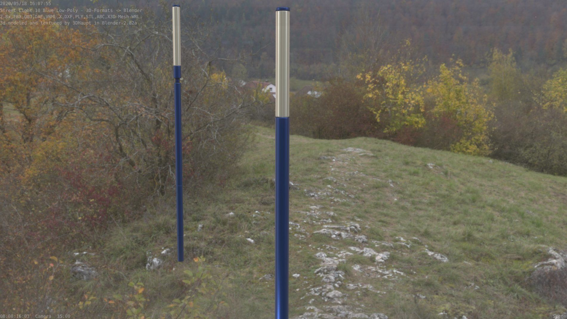 Street Light 10 Blue Low-Poly 535mm Low-poly 3D model_87