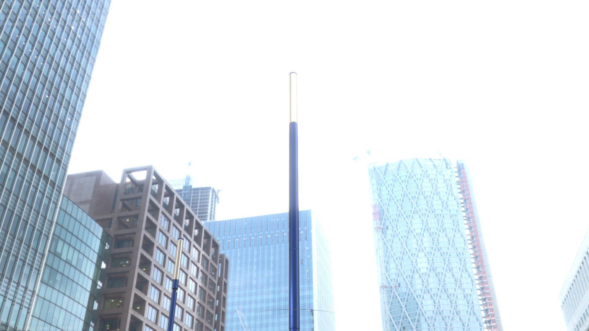 Street Light 10 Blue Low-Poly 535mm Low-poly 3D model_11