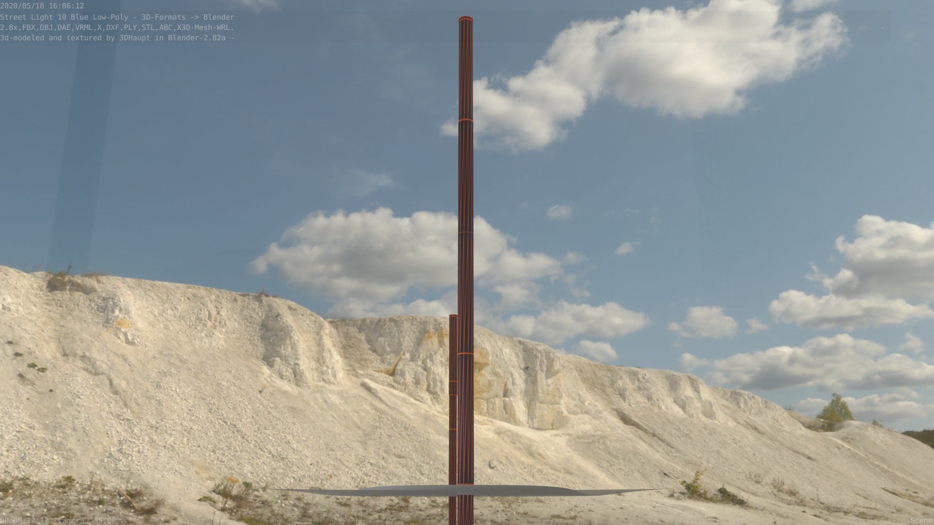 Street Light 10 Blue Low-Poly 535mm Low-poly 3D model_3