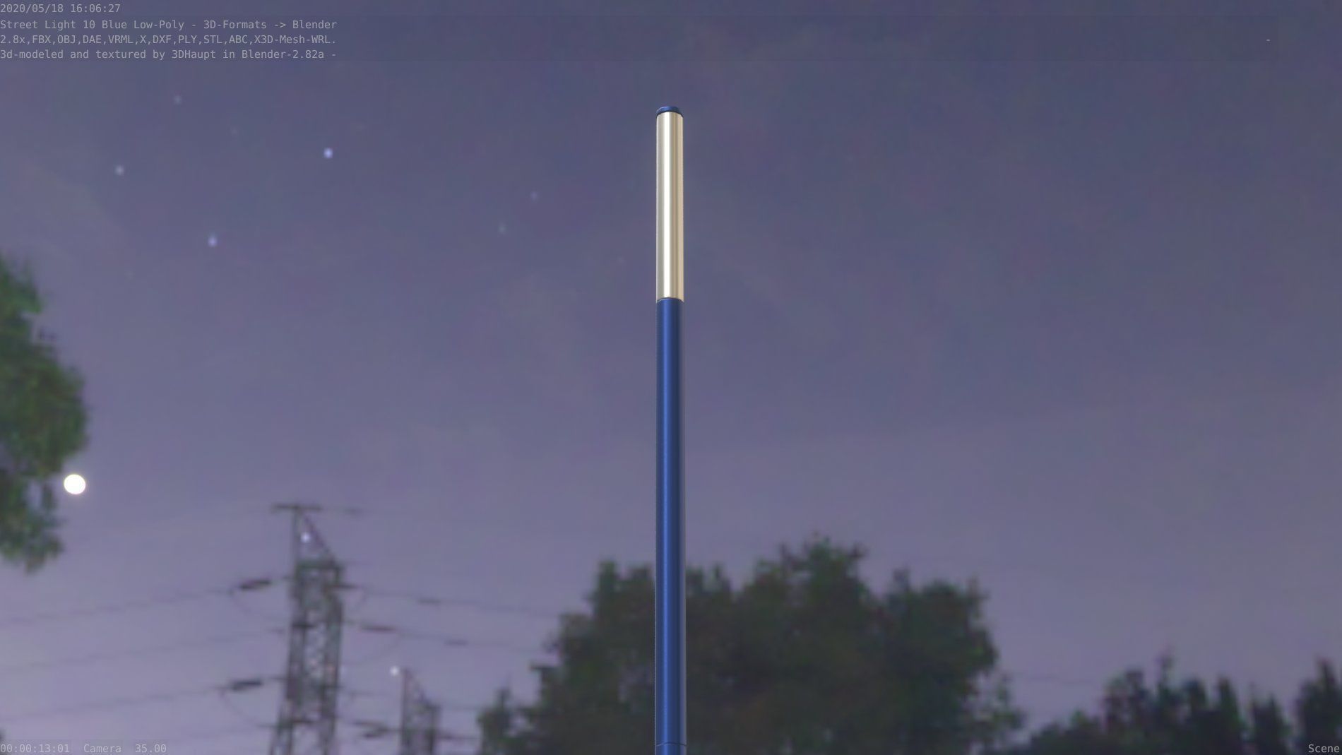 Street Light 10 Blue Low-Poly 535mm Low-poly 3D model_15