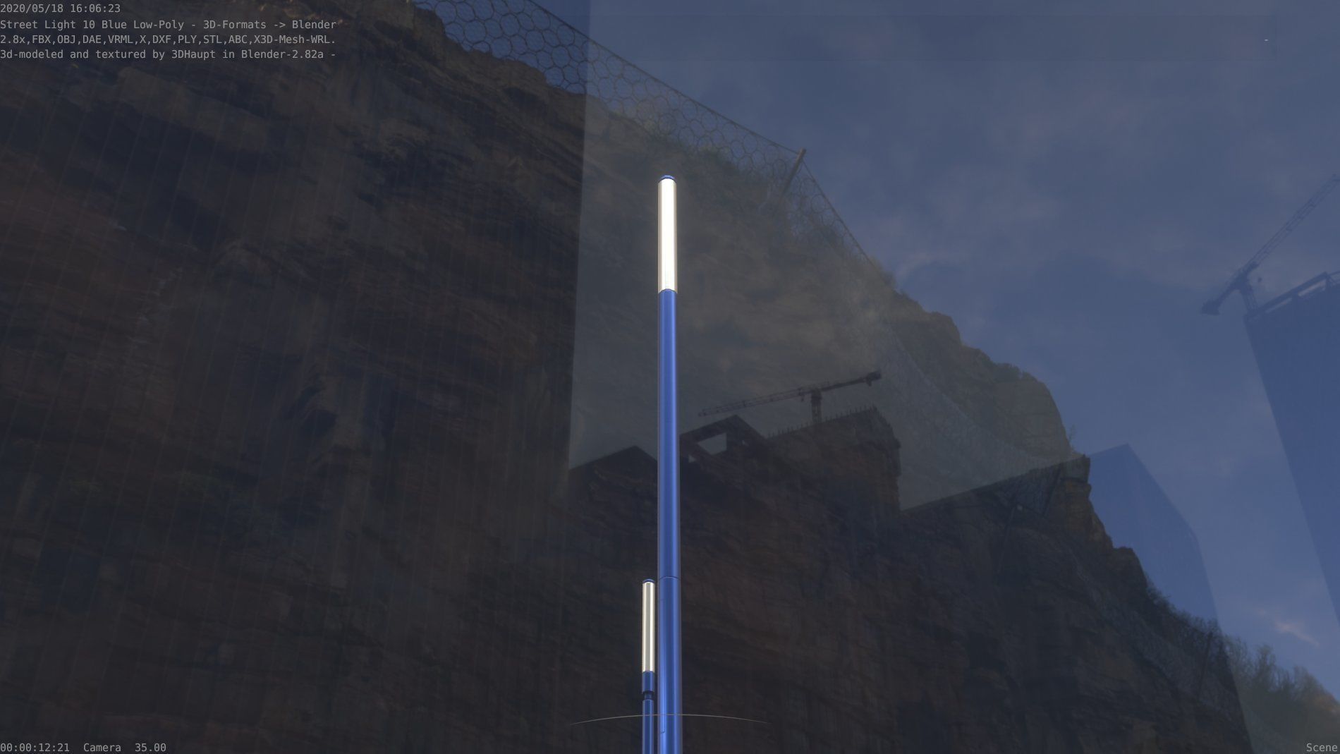 Street Light 10 Blue Low-Poly 535mm Low-poly 3D model_12