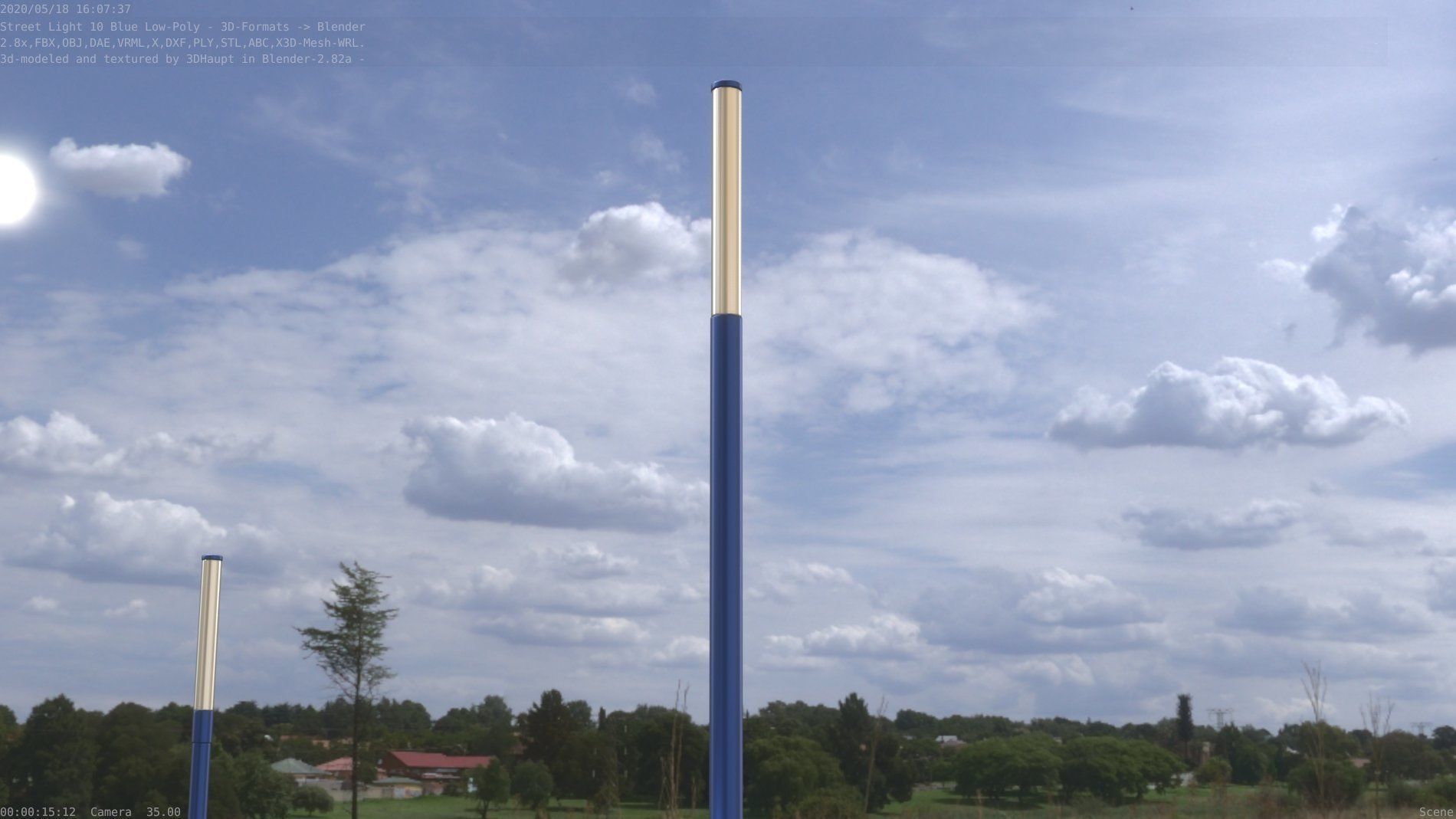Street Light 10 Blue Low-Poly 535mm Low-poly 3D model_1