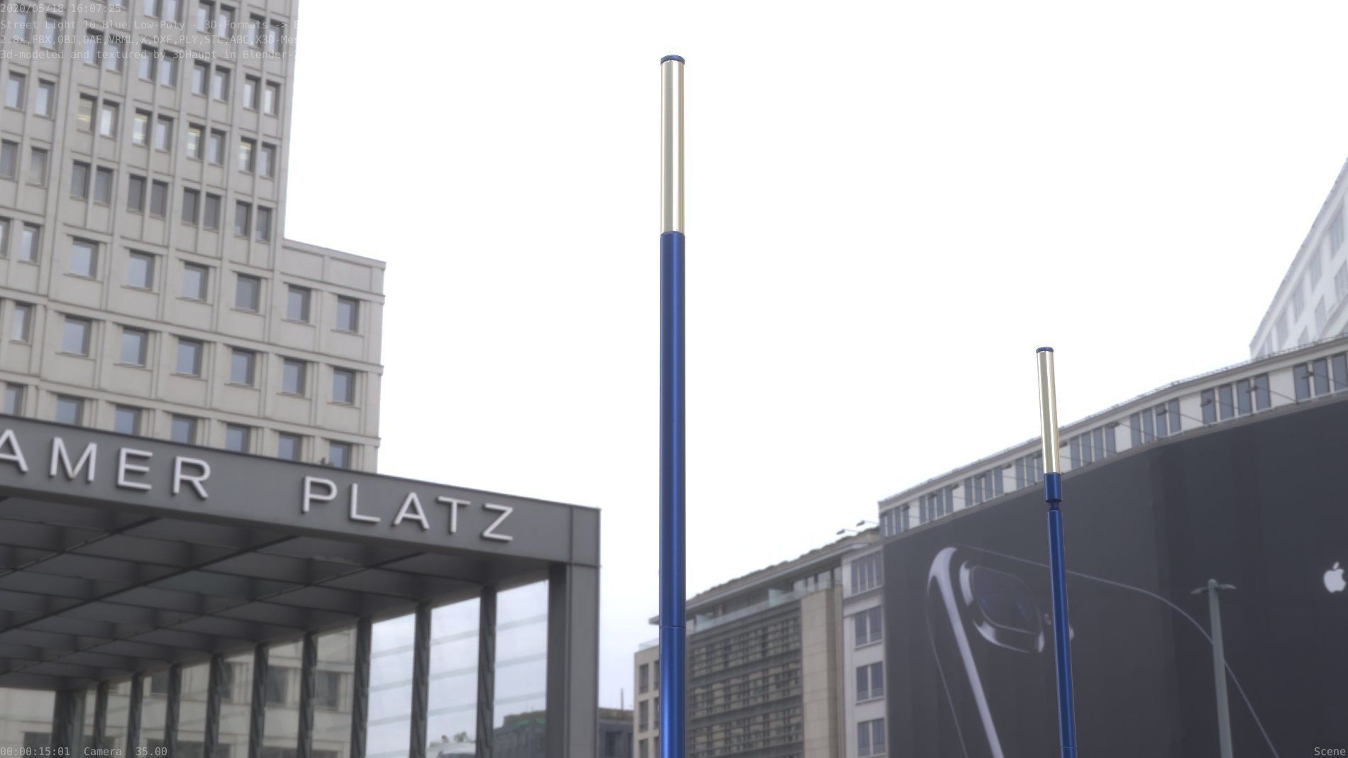 Street Light 10 Blue Low-Poly 535mm Low-poly 3D model_62