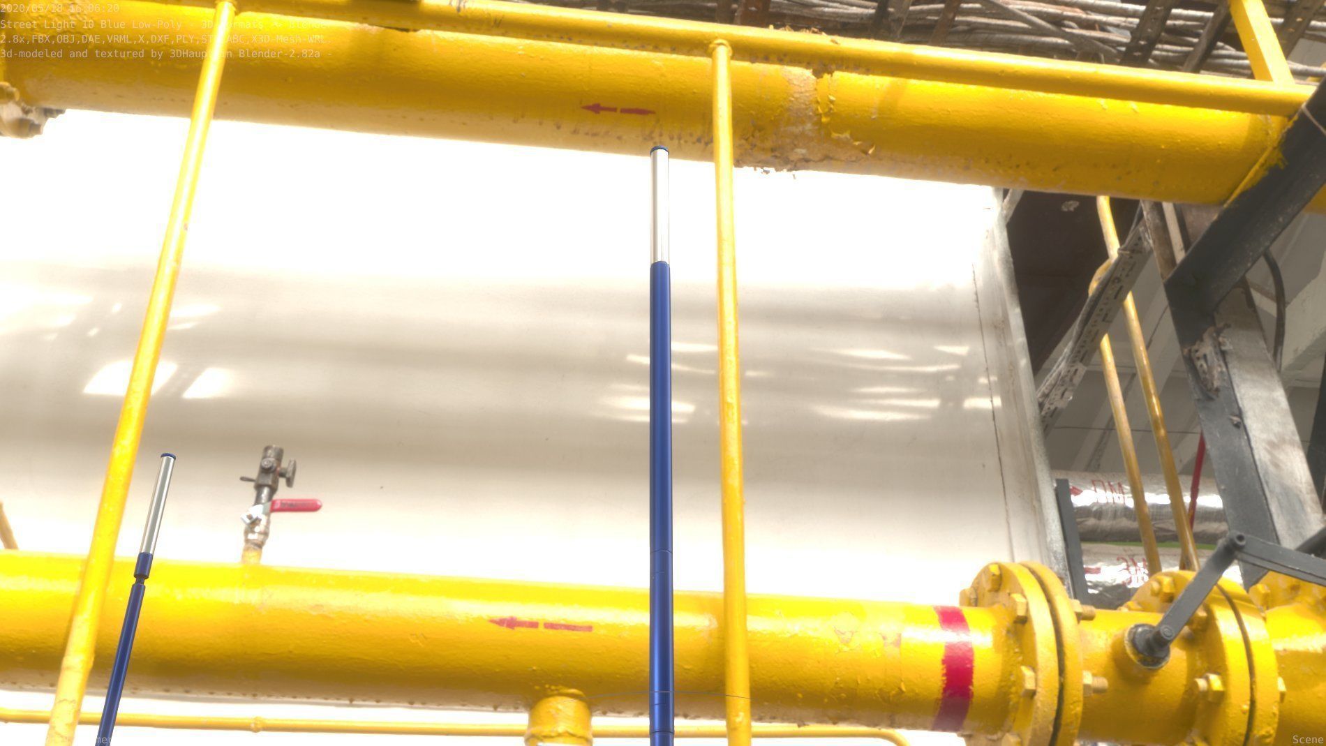 Street Light 10 Blue Low-Poly 535mm Low-poly 3D model_10