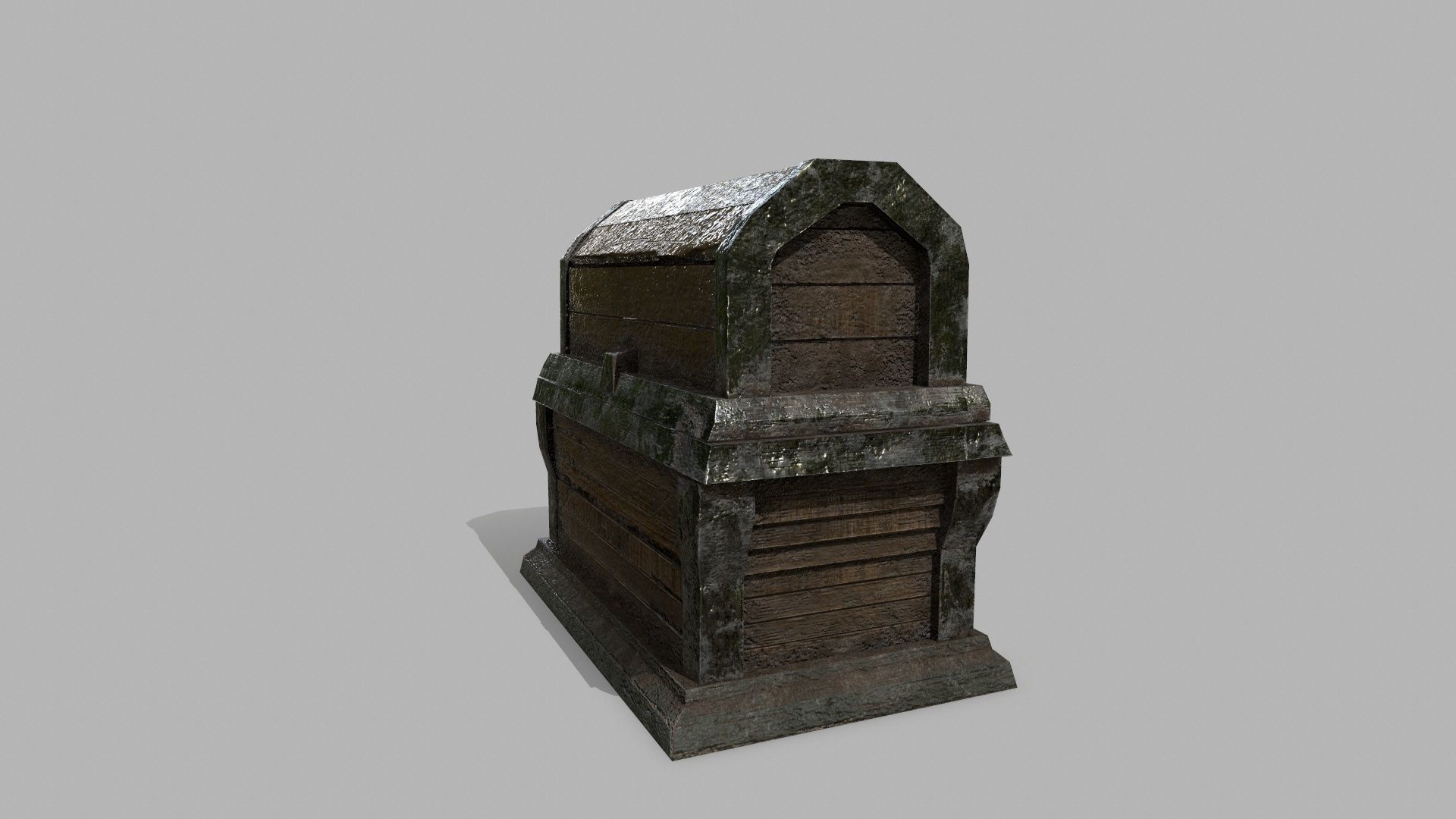 Chest wooden Low-poly 3D model_10