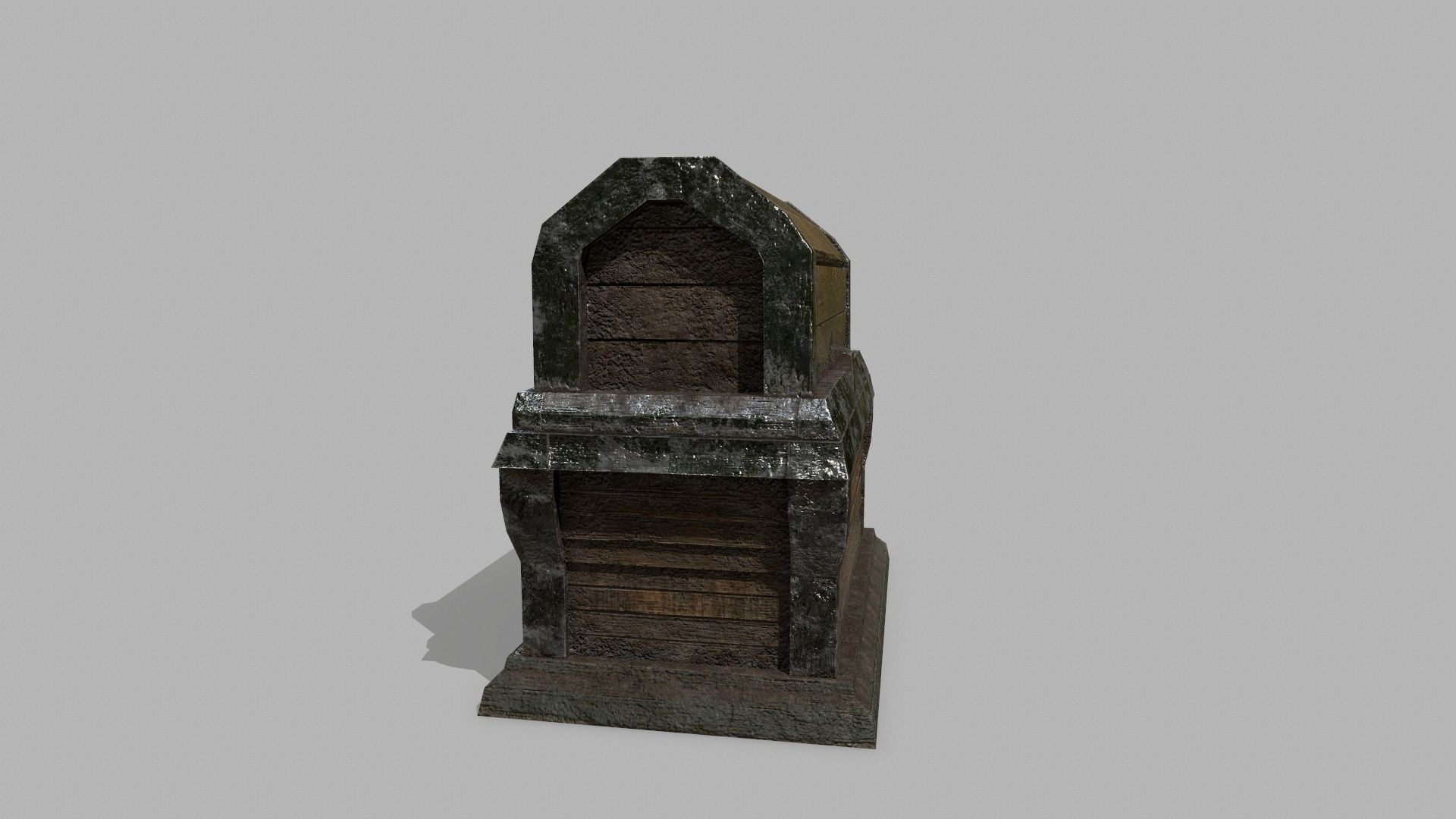 Chest wooden Low-poly 3D model_4