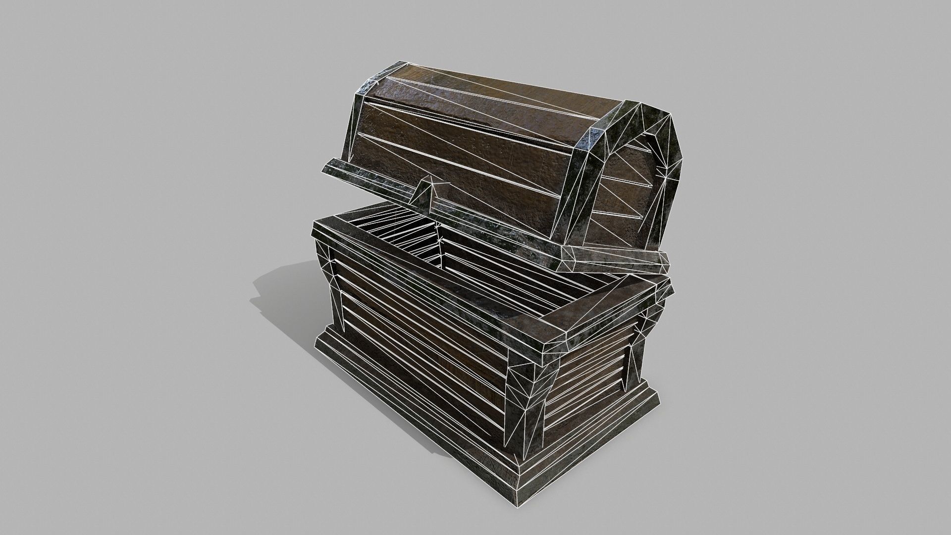 Chest wooden Low-poly 3D model_12