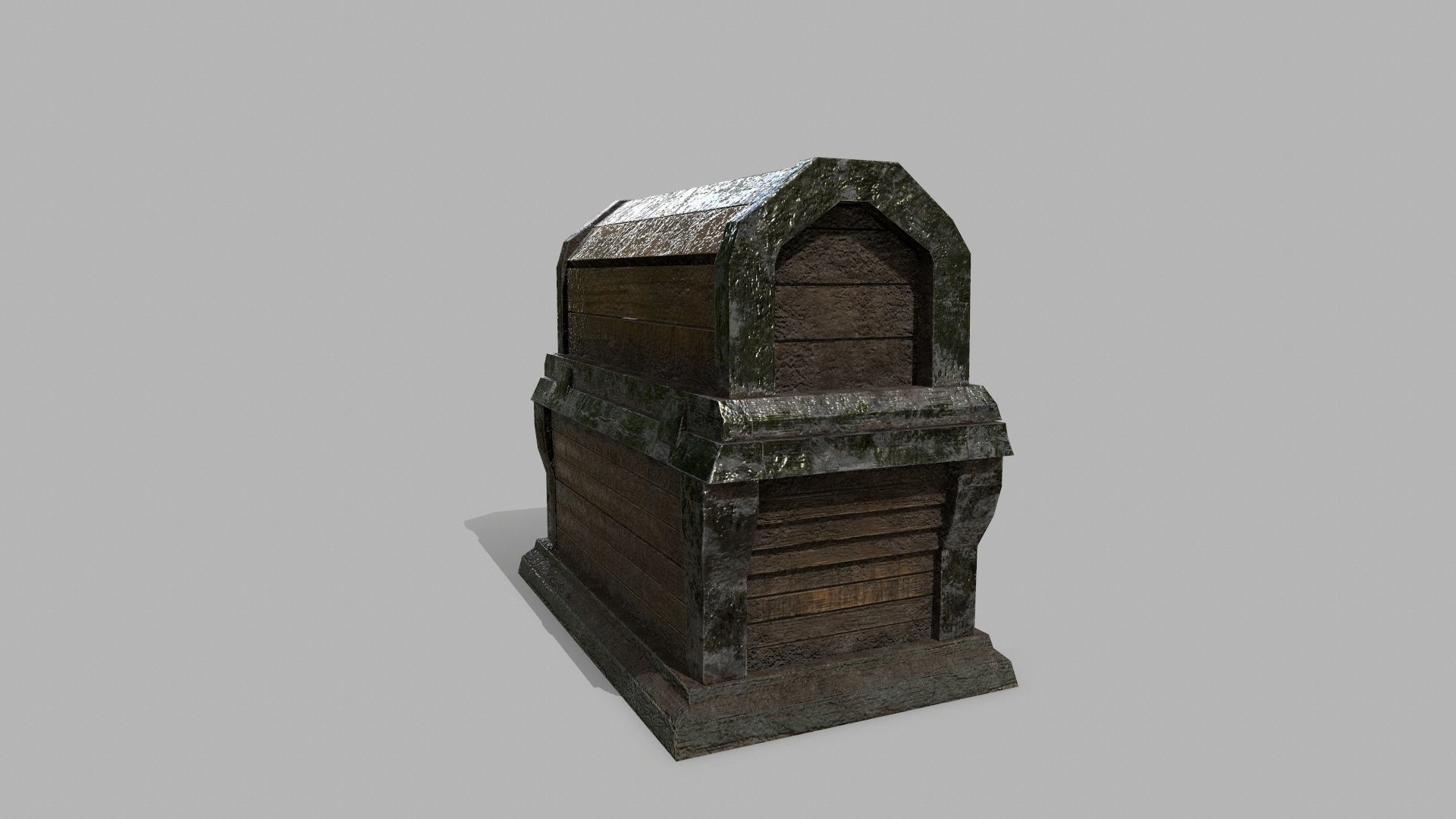 Chest wooden Low-poly 3D model_5