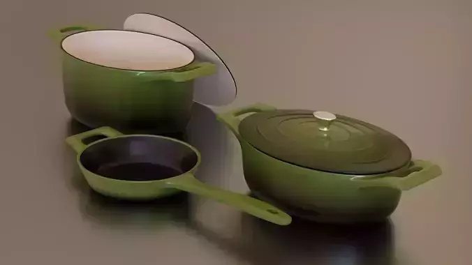 Green cast iron pan set