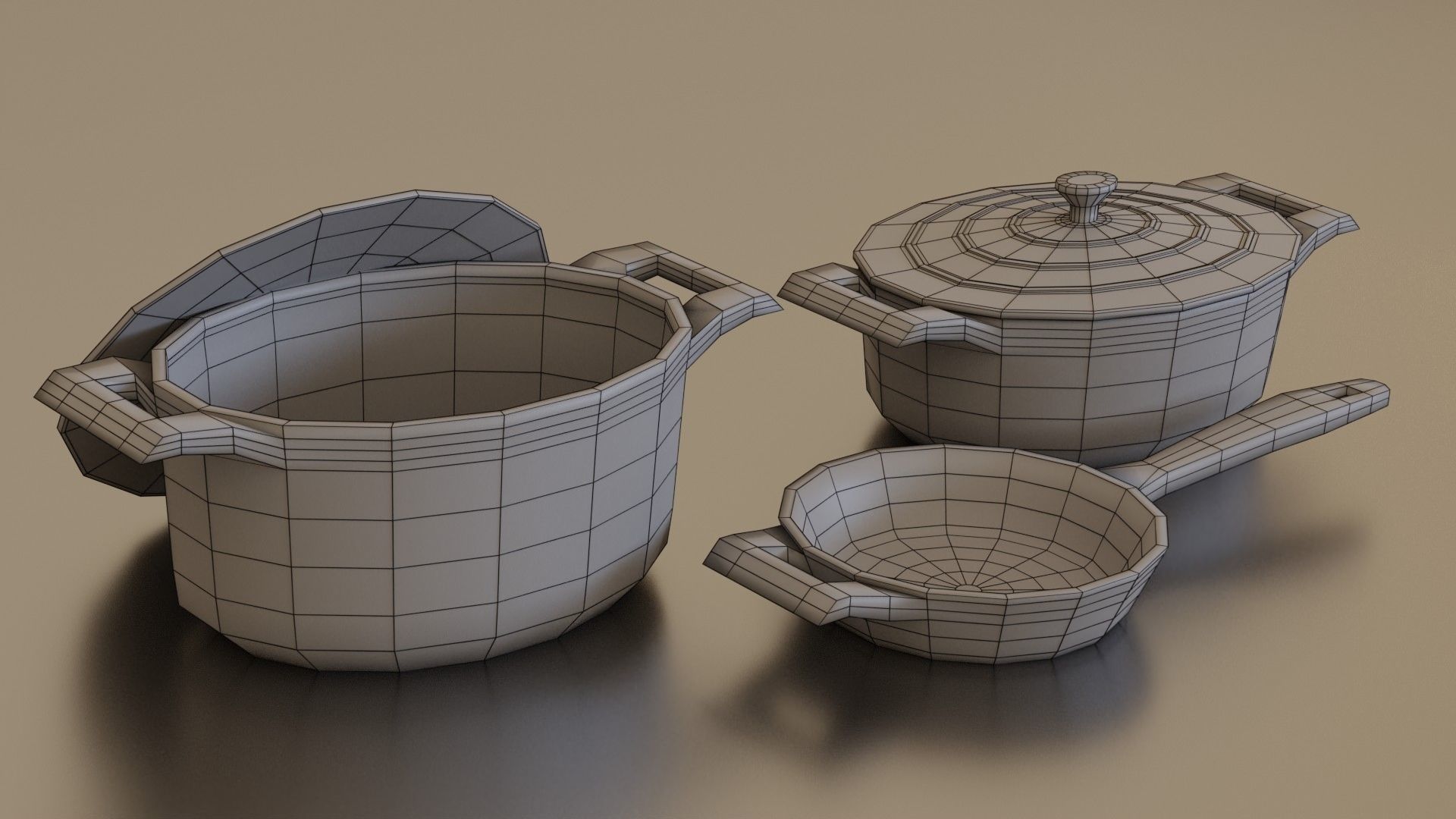 Ruby cast iron pan set Low-poly 3D model_11
