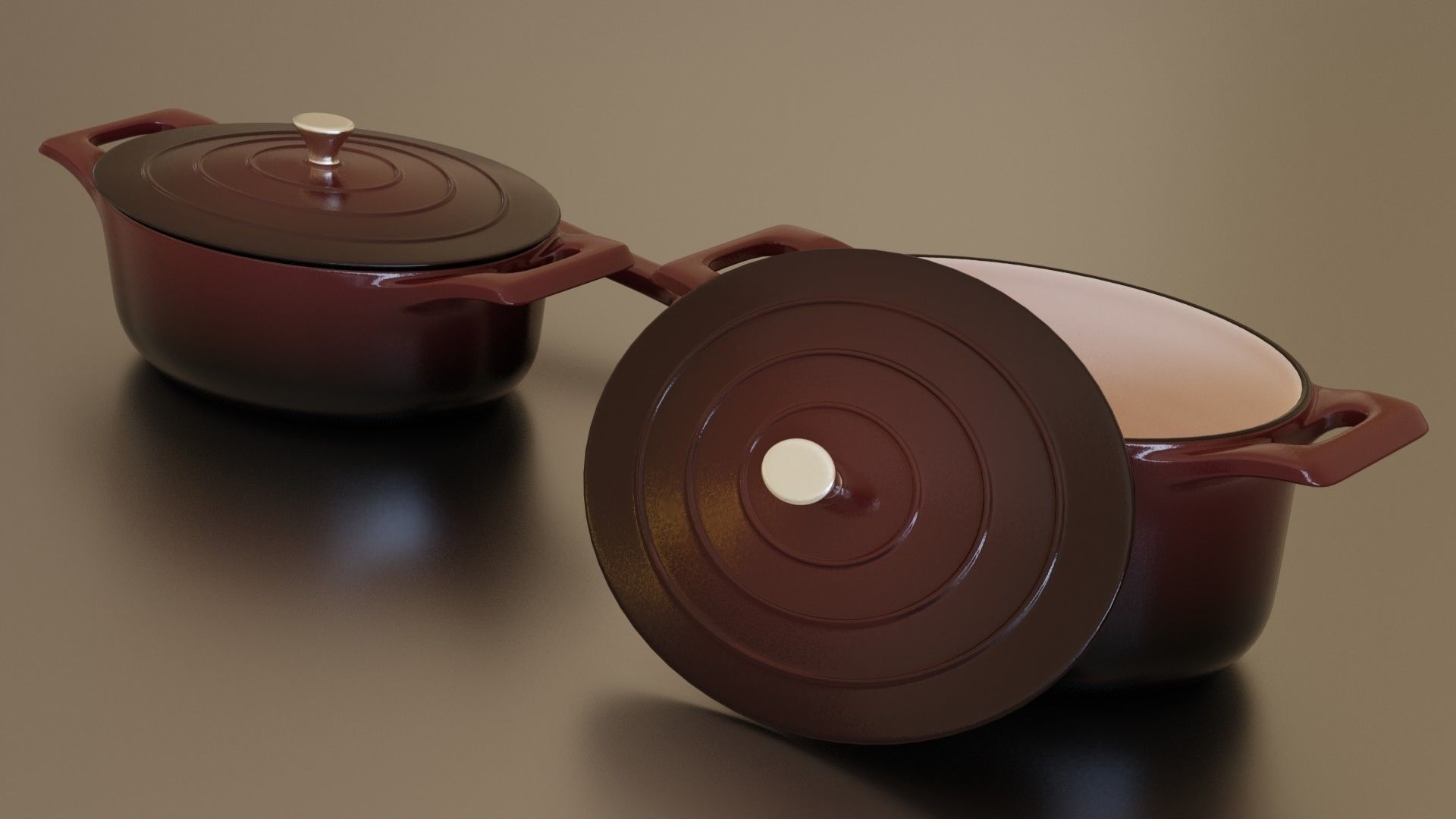 Ruby cast iron pan set Low-poly 3D model_4
