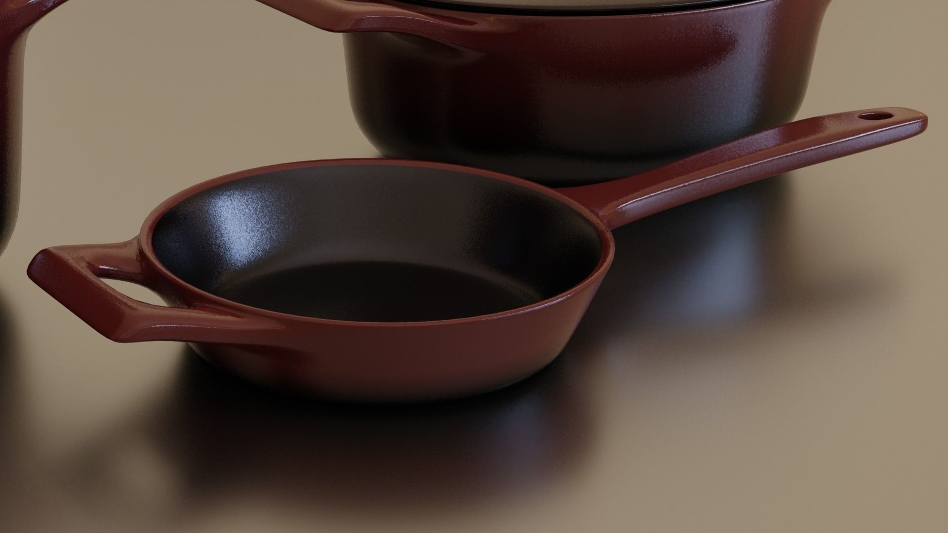 Ruby cast iron pan set Low-poly 3D model_5