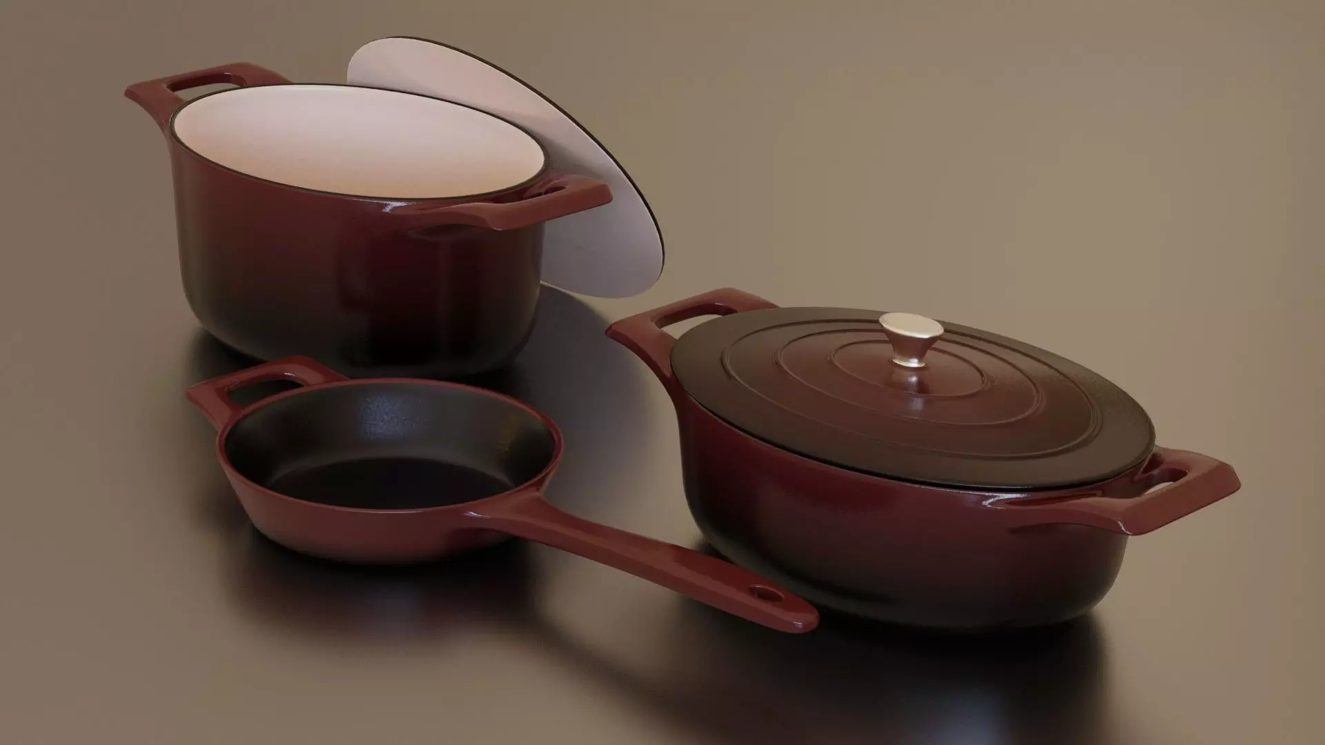Ruby cast iron pan set Low-poly 3D model_0
