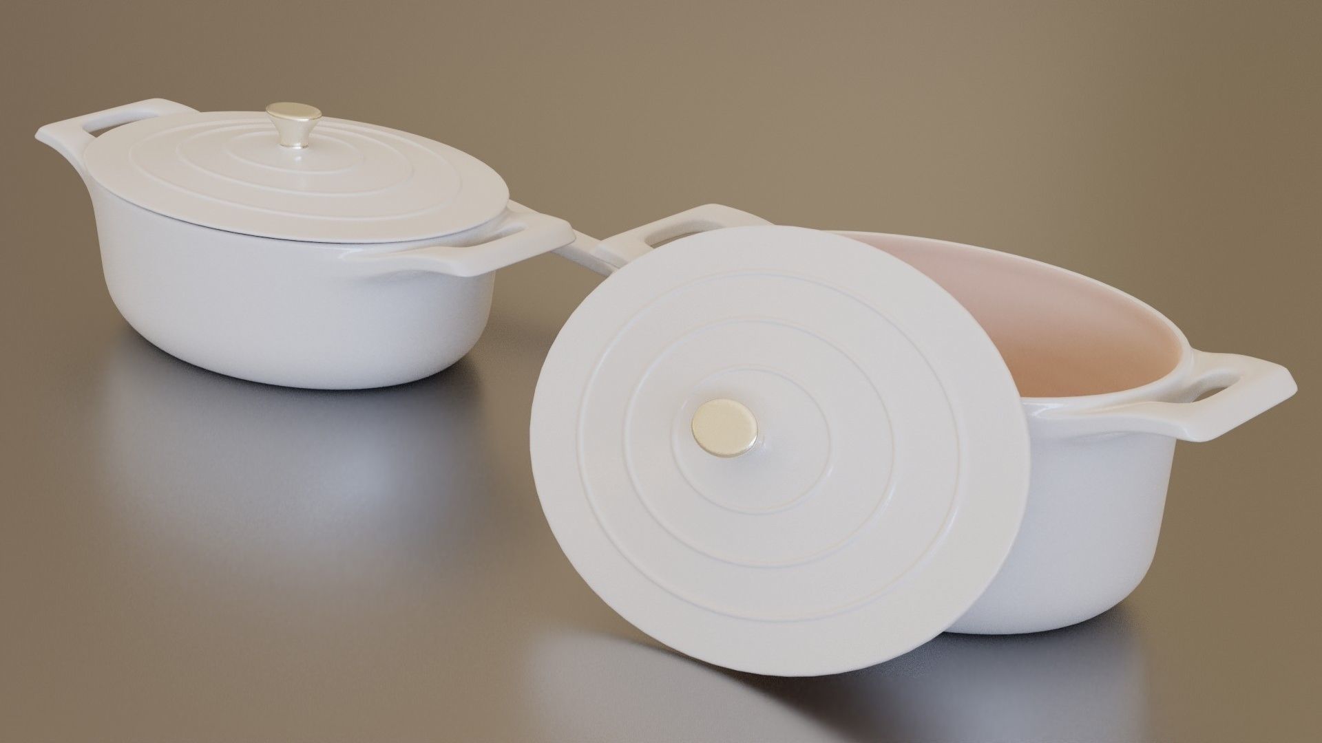 White cast iron pan set 3D model_4