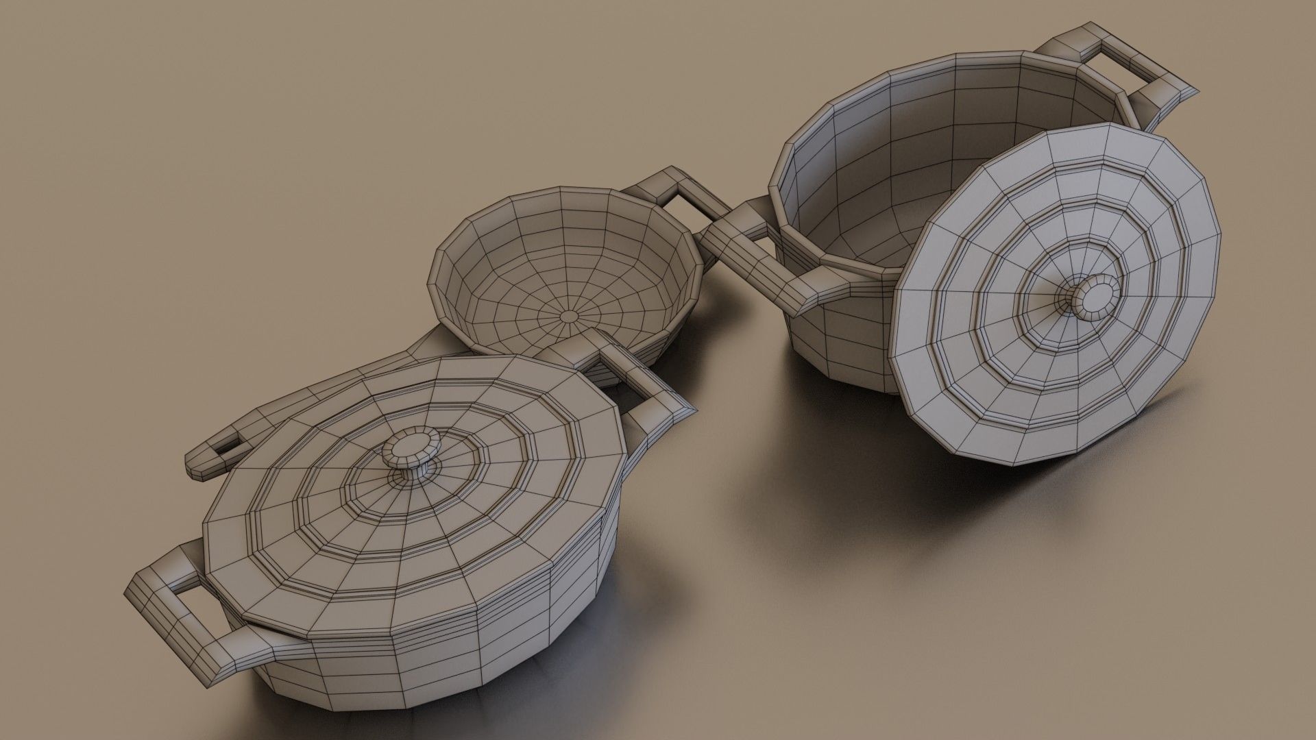 White cast iron pan set 3D model_12