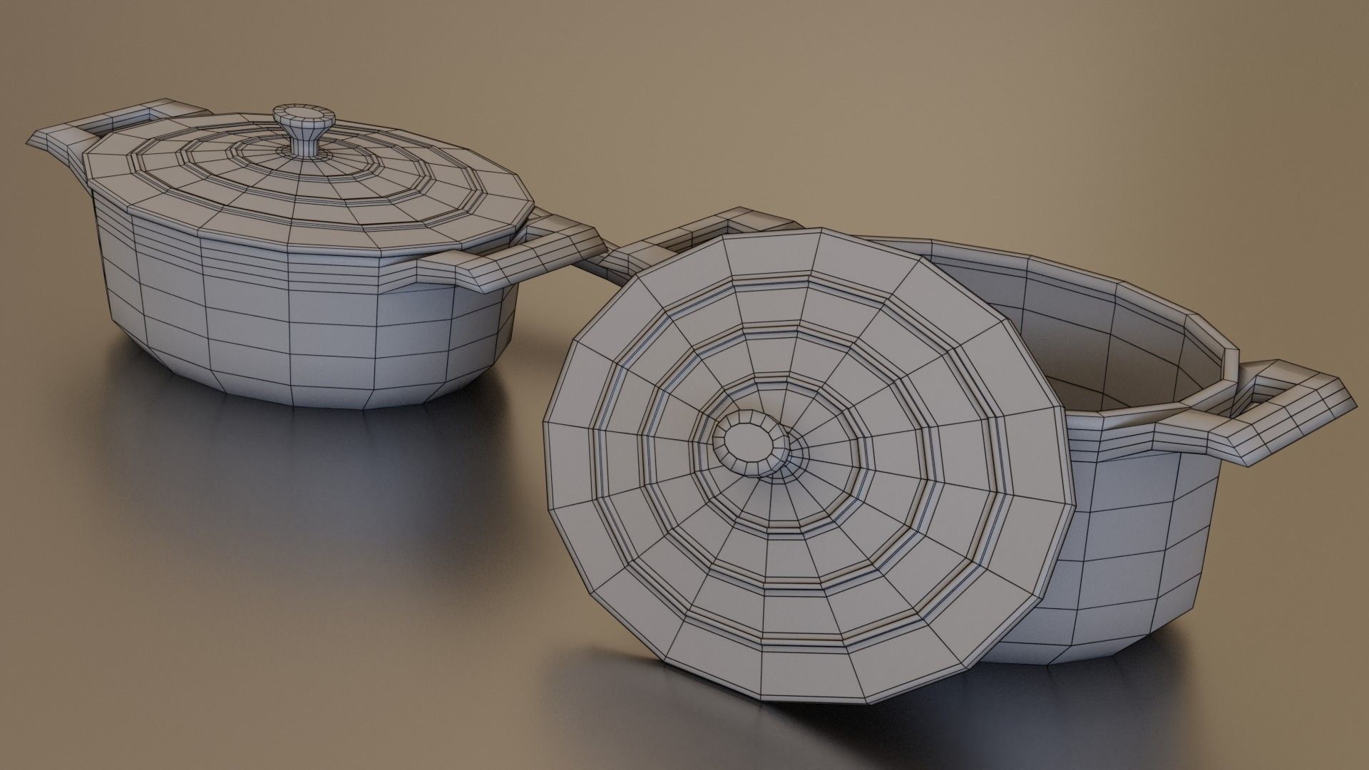 White cast iron pan set 3D model_7