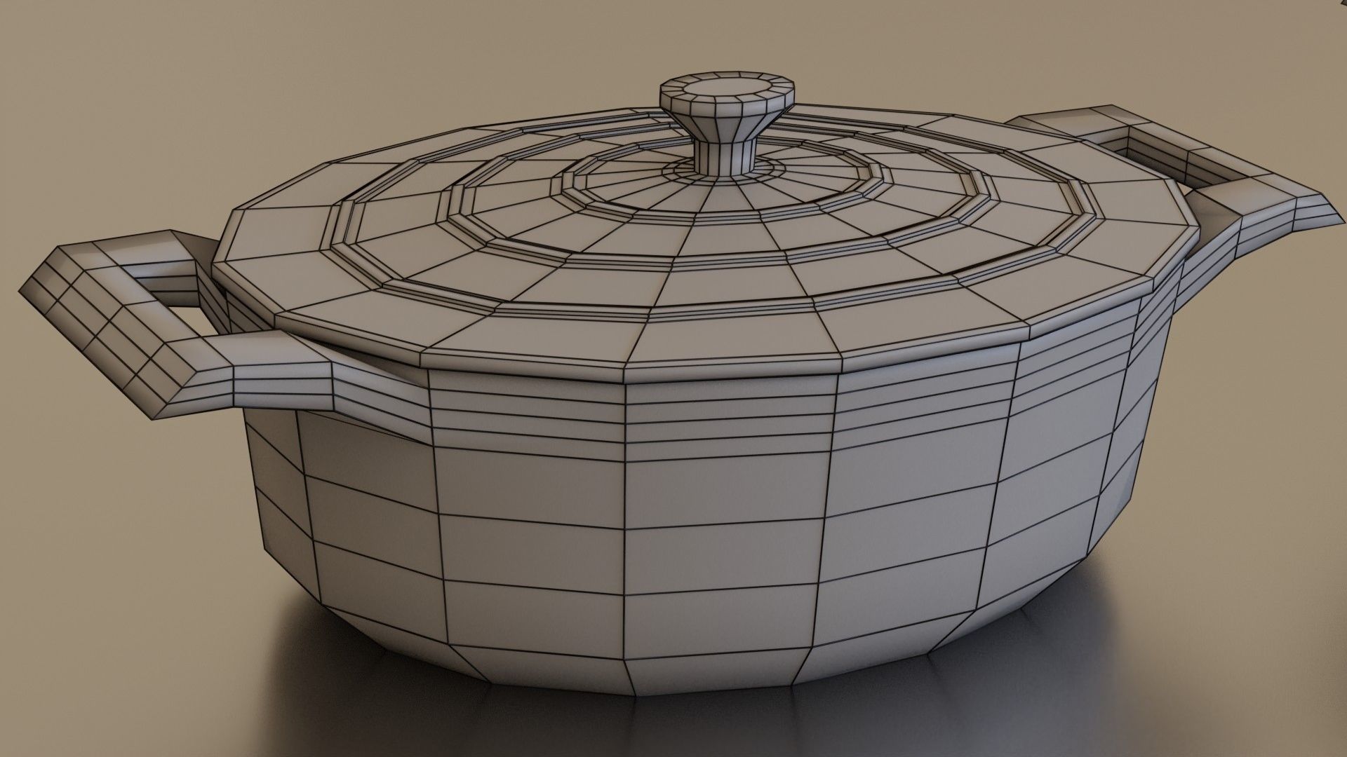 White cast iron pan set 3D model_9