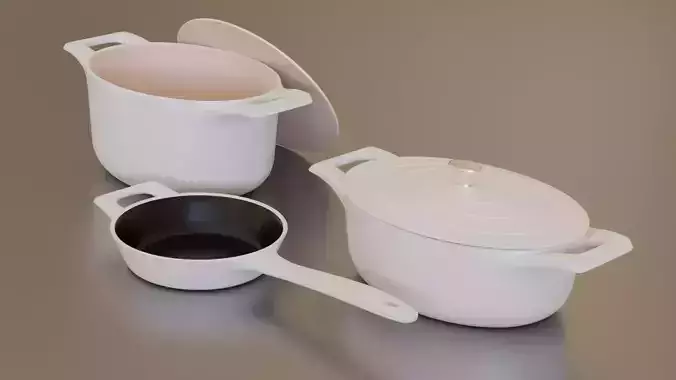 White cast iron pan set