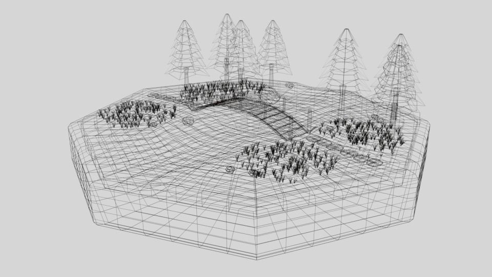Low Poly Cartoon Forest Bridge Scene Low-poly 3D model_8