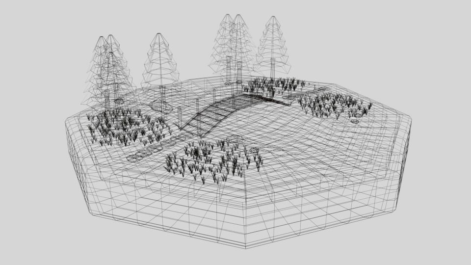 Low Poly Cartoon Forest Bridge Scene Low-poly 3D model_14