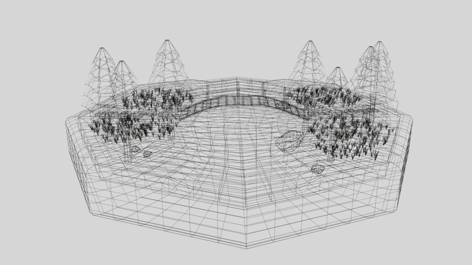 Low Poly Cartoon Forest Bridge Scene Low-poly 3D model_11