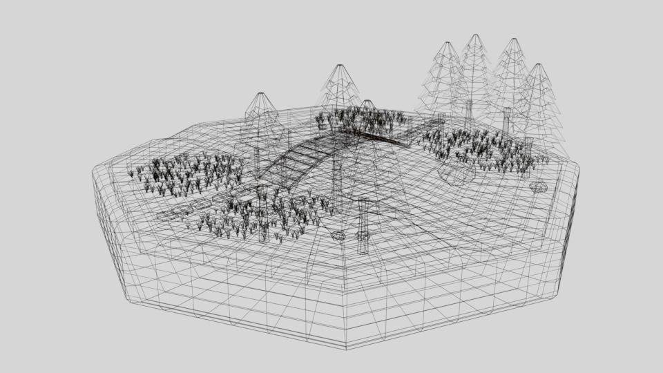 Low Poly Cartoon Forest Bridge Scene Low-poly 3D model_10