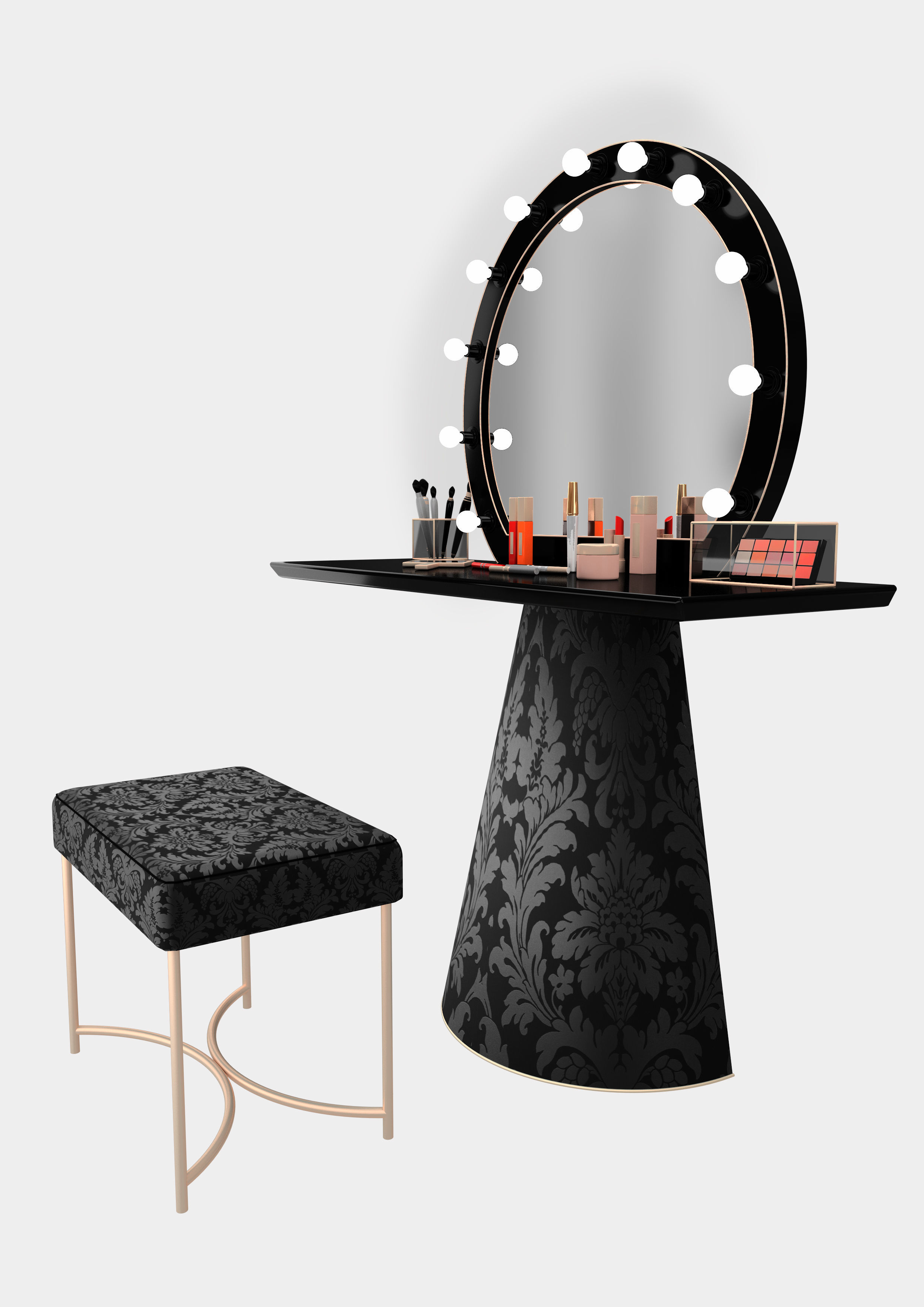 Elegant makeup mirror and set 3D model_8