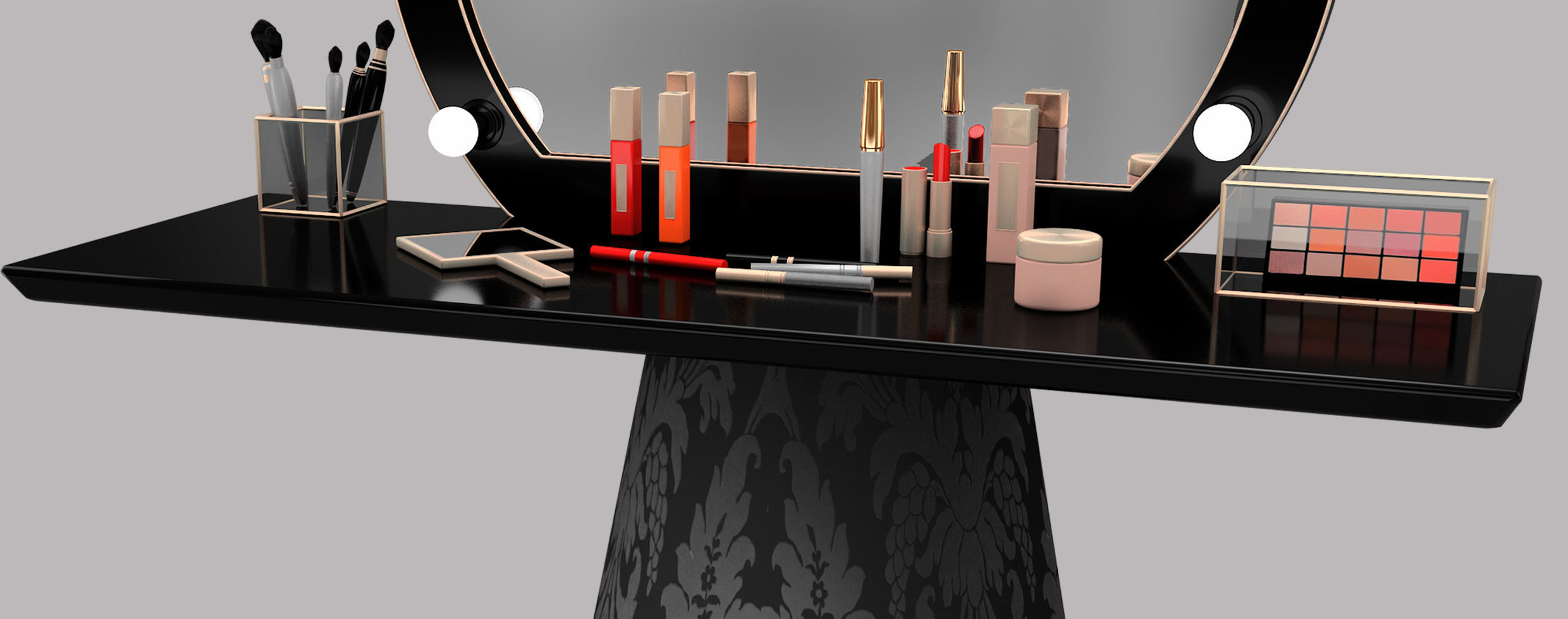 Elegant makeup mirror and set 3D model_4