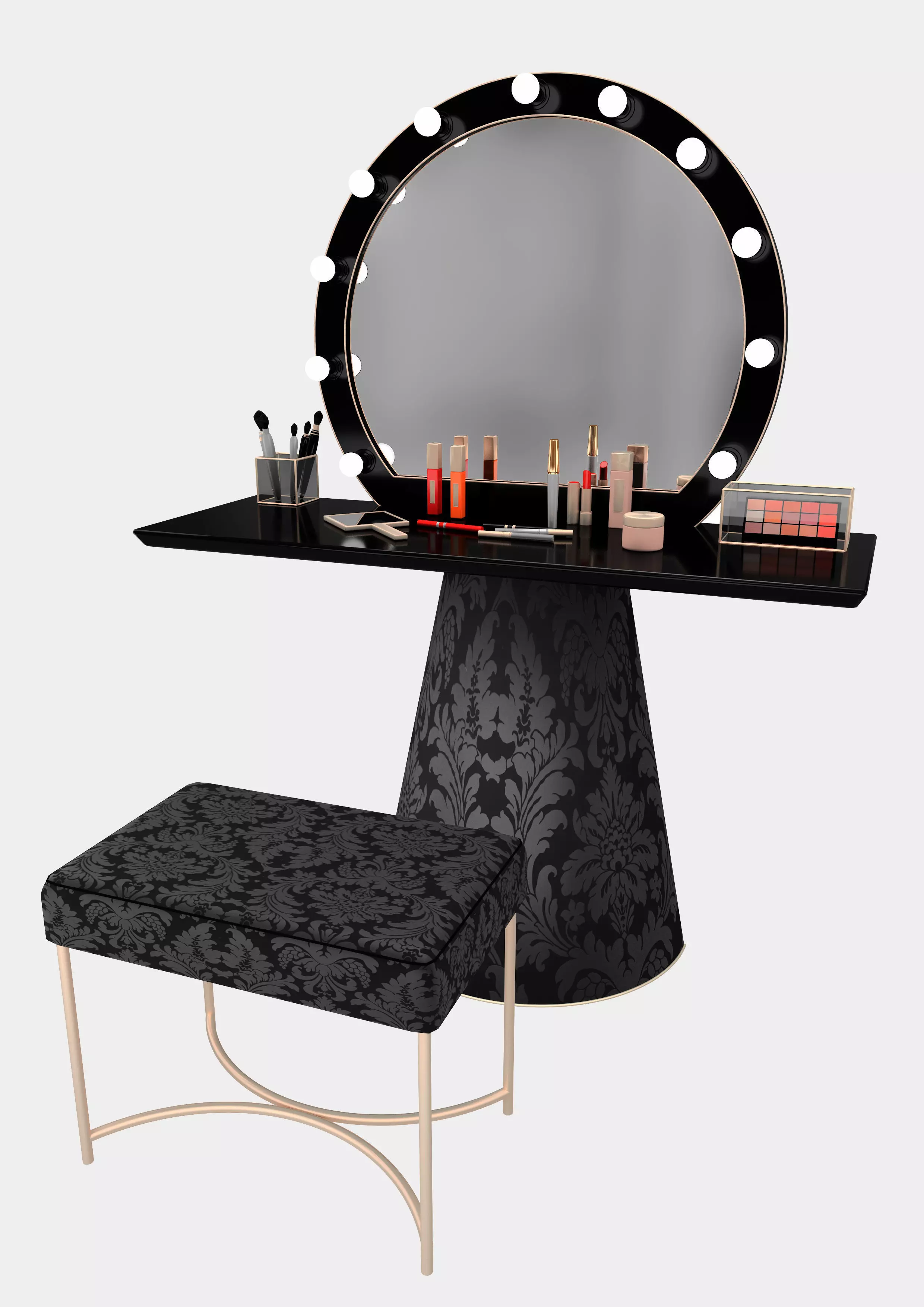 Elegant makeup mirror and set 3D model_0