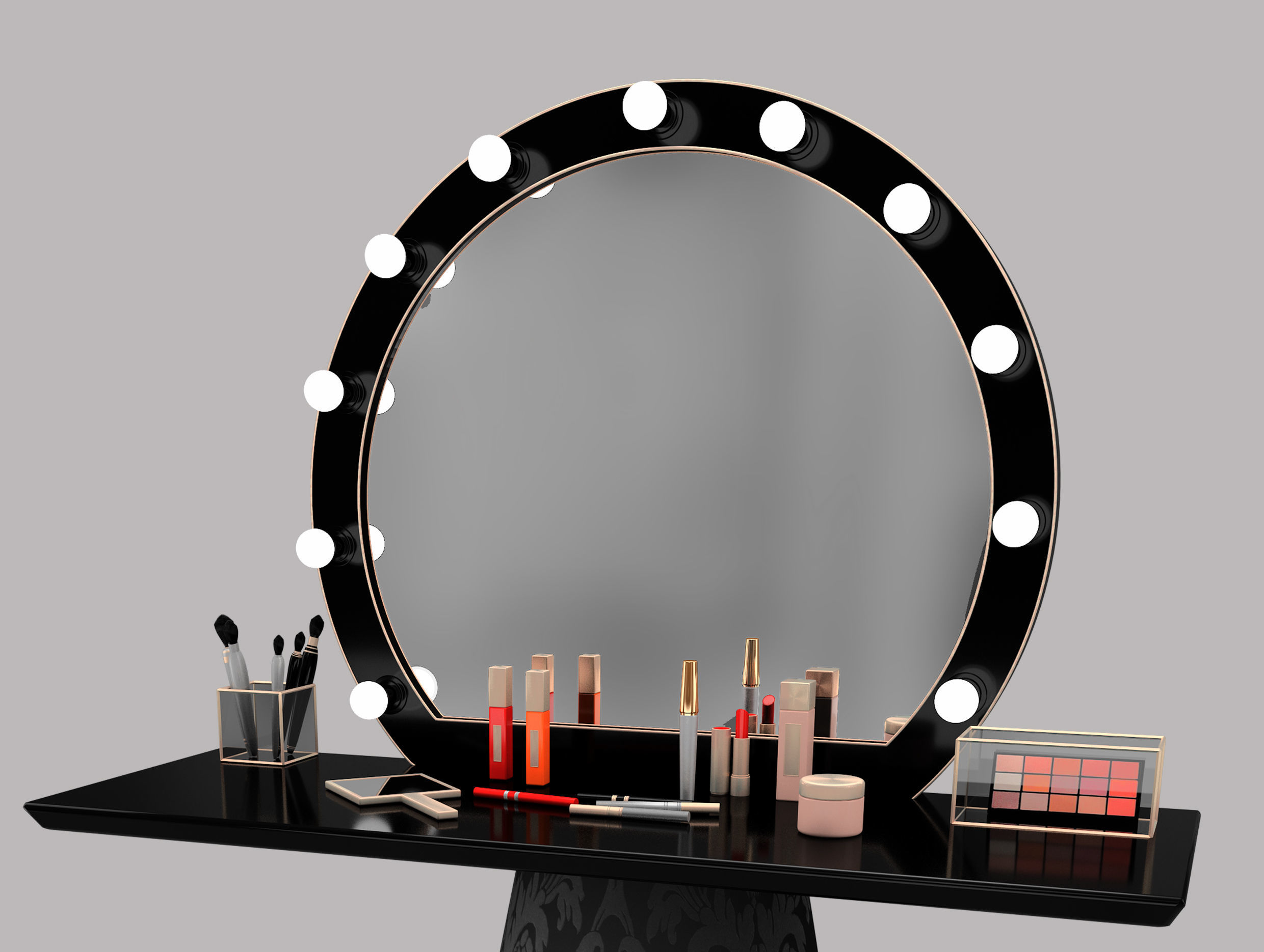 Elegant makeup mirror and set 3D model_2